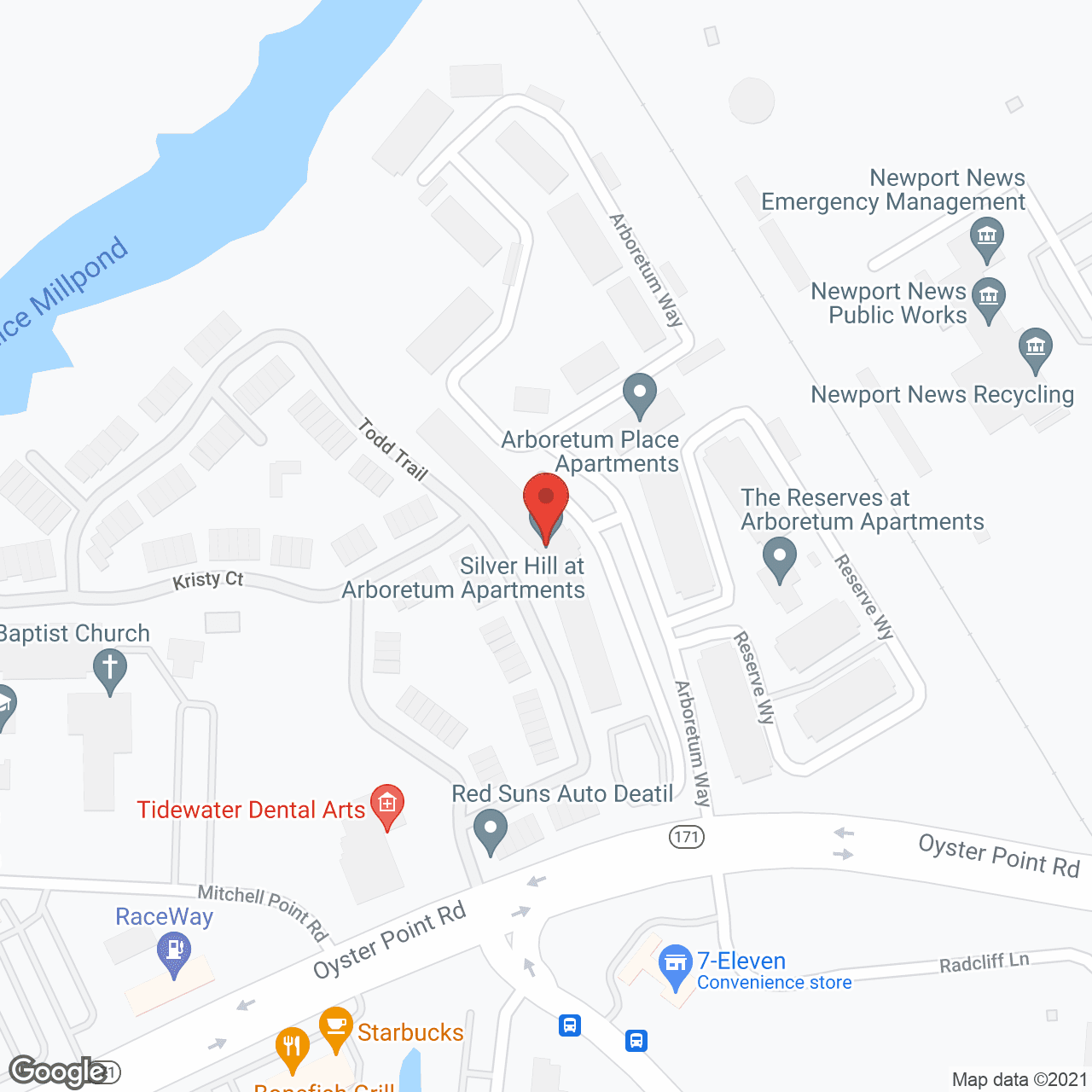 Map of the neighborhood around Silver Hill Apartments