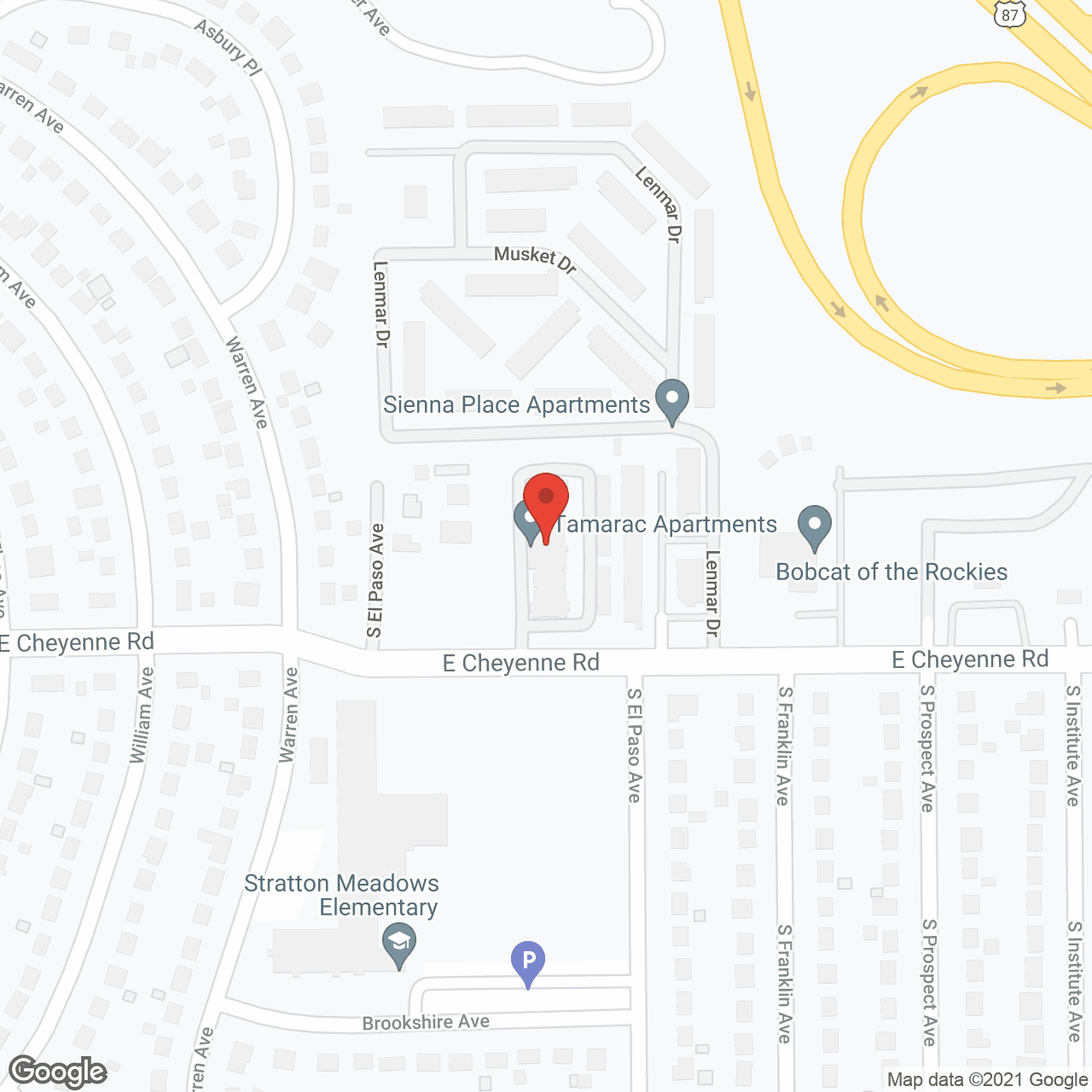 Map of the neighborhood around Tamarac Apartments