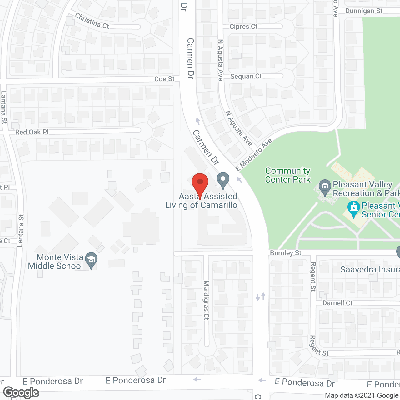 Map of the neighborhood around Aasta Assisted Living