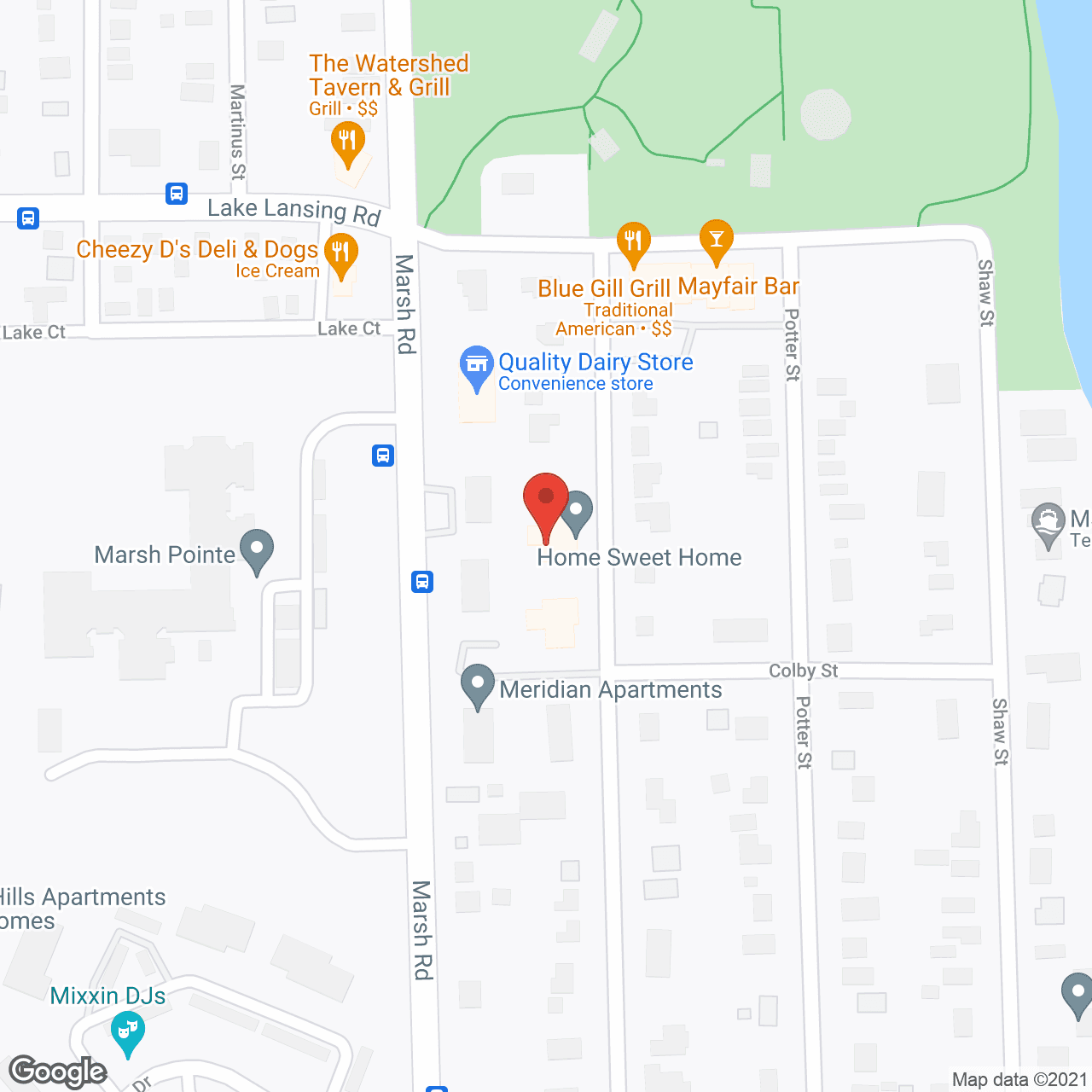 Map of the neighborhood around Home Sweet Home of Haslett