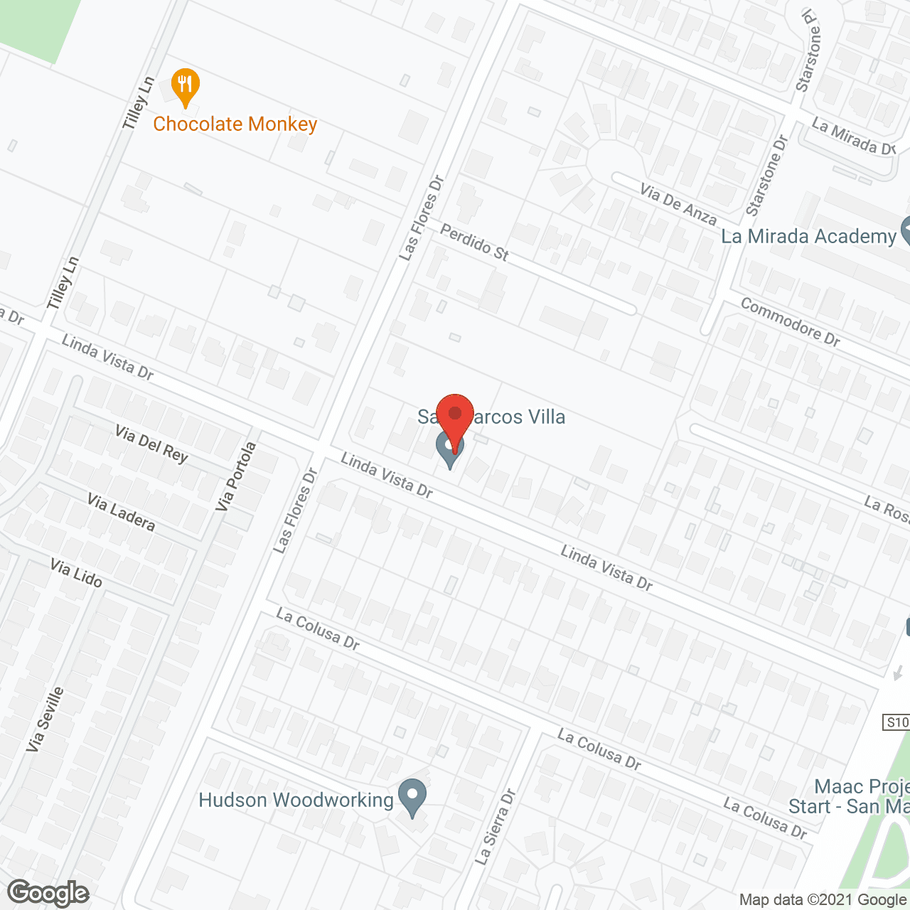 Map of the neighborhood around San Marcos Villa