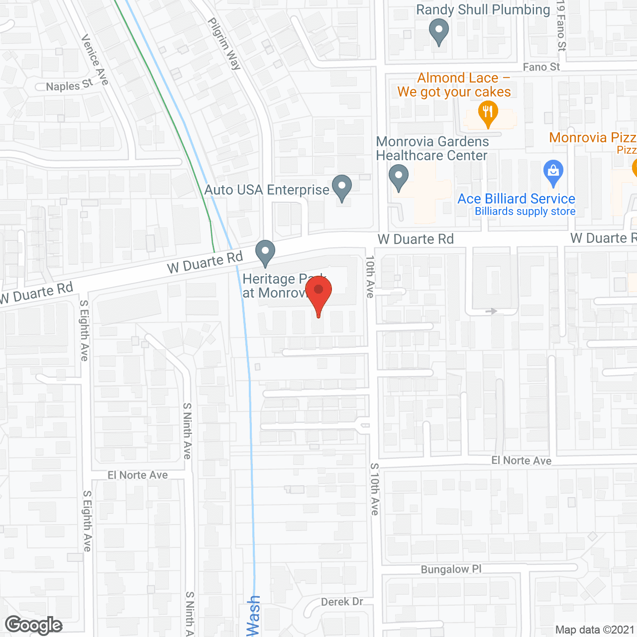 Map of the neighborhood around Heritage Park at Monrovia - Senior Apartments