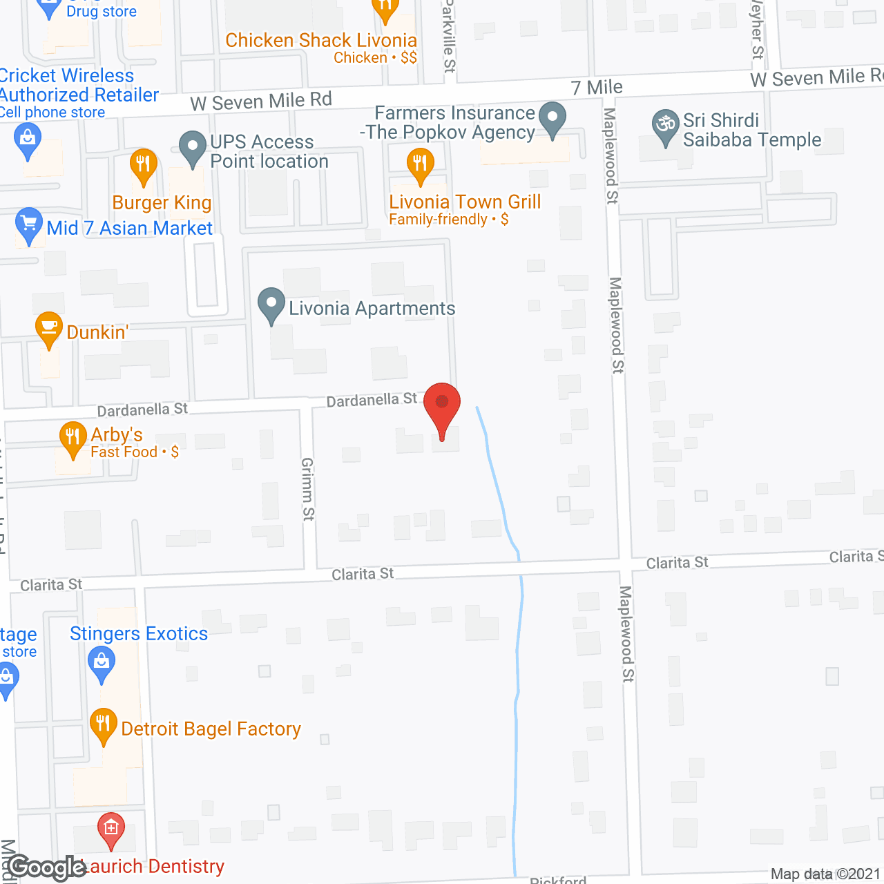 Map of the neighborhood around Livonia Adult Gentle Care