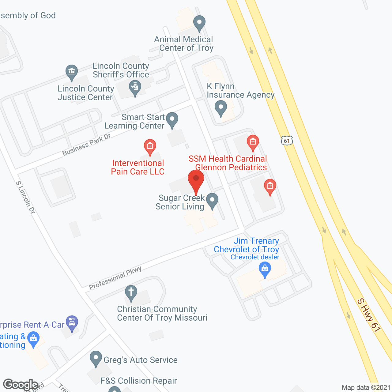 Map of the neighborhood around Sugar Creek and Arbors at Sugar Creek