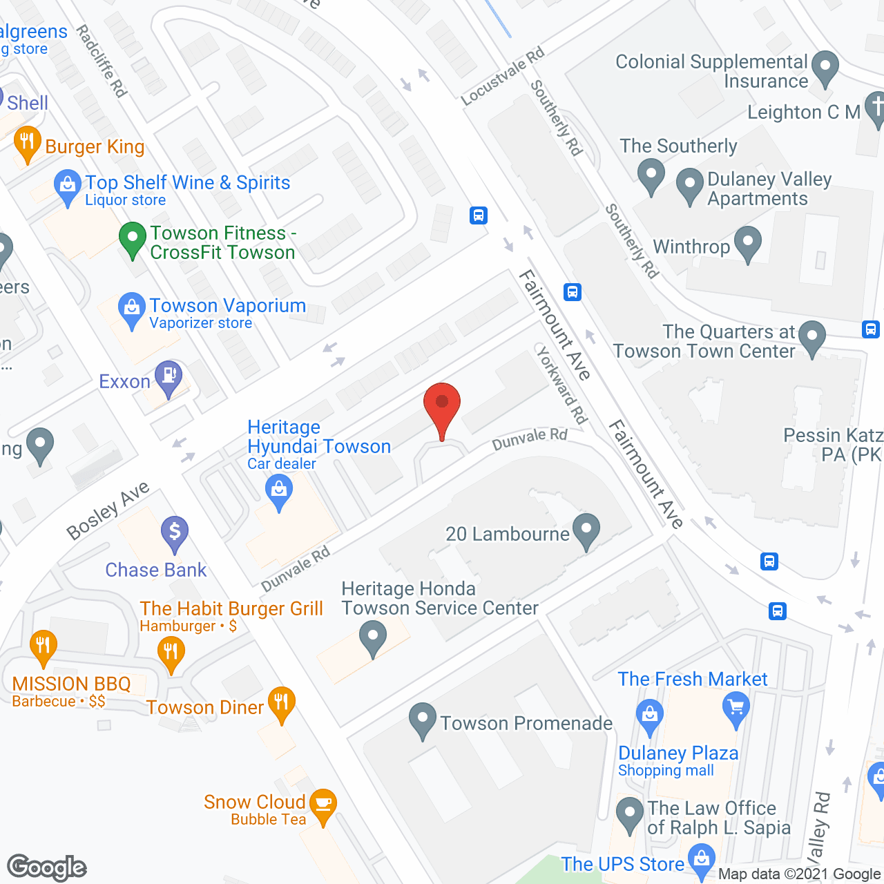 Map of the neighborhood around Park View at Towson