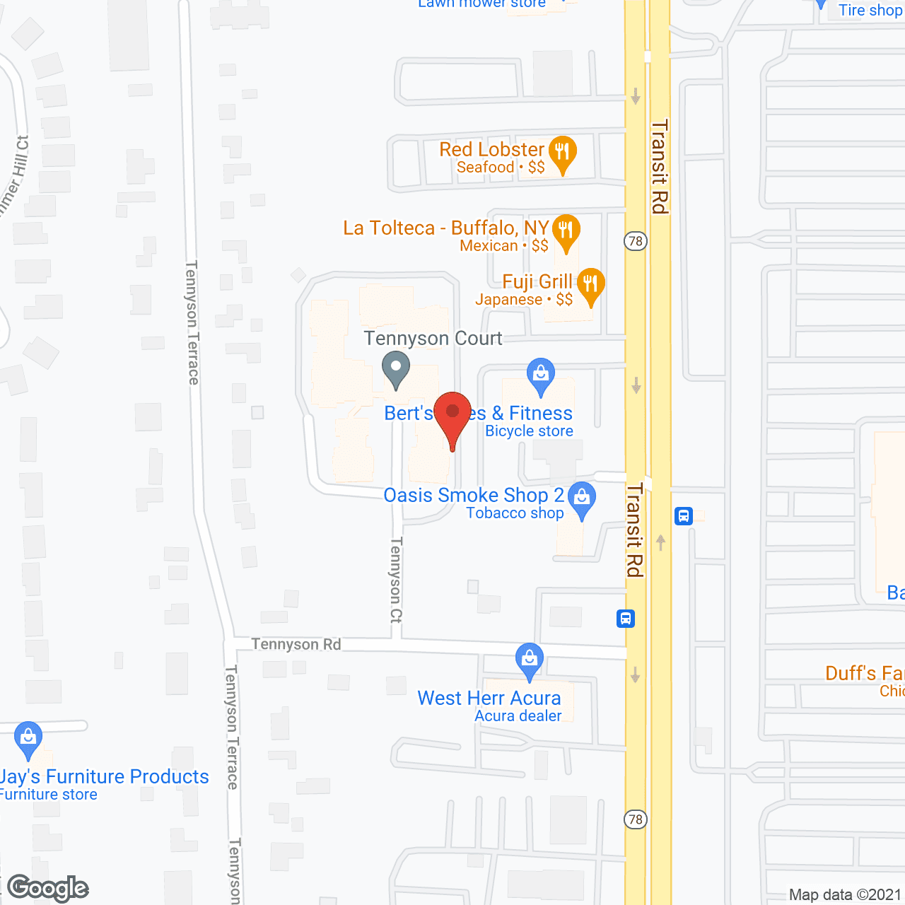 Map of the neighborhood around Tennyson Court