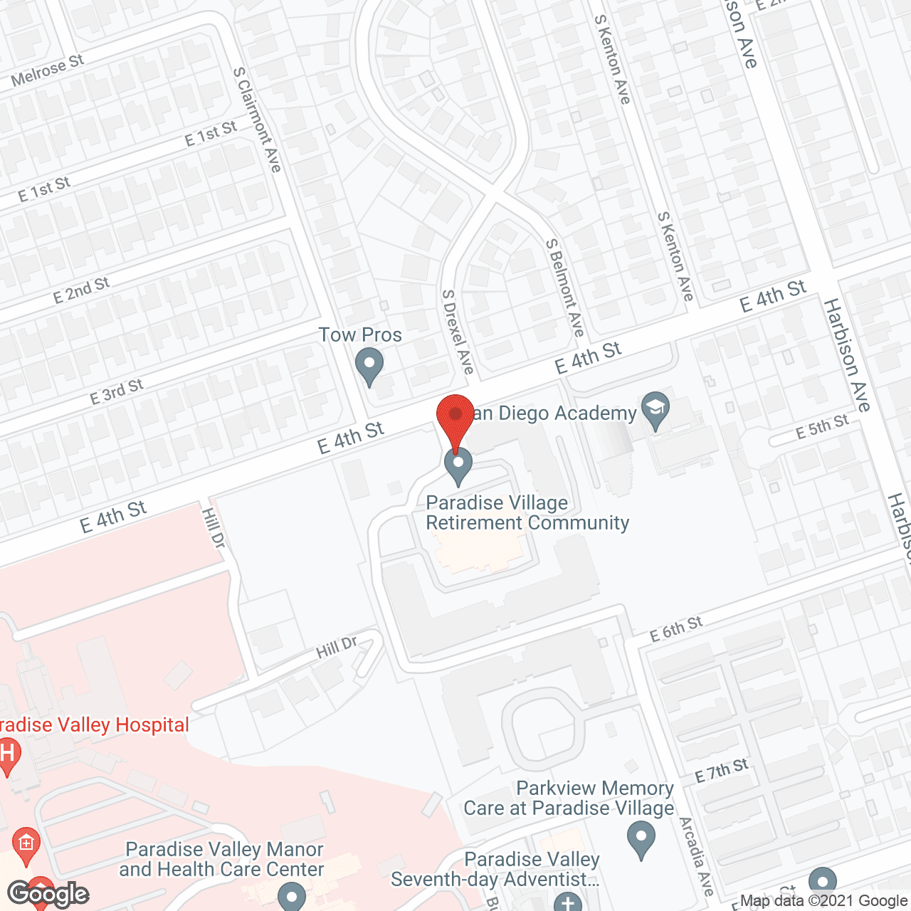 Map of the neighborhood around Paradise Village