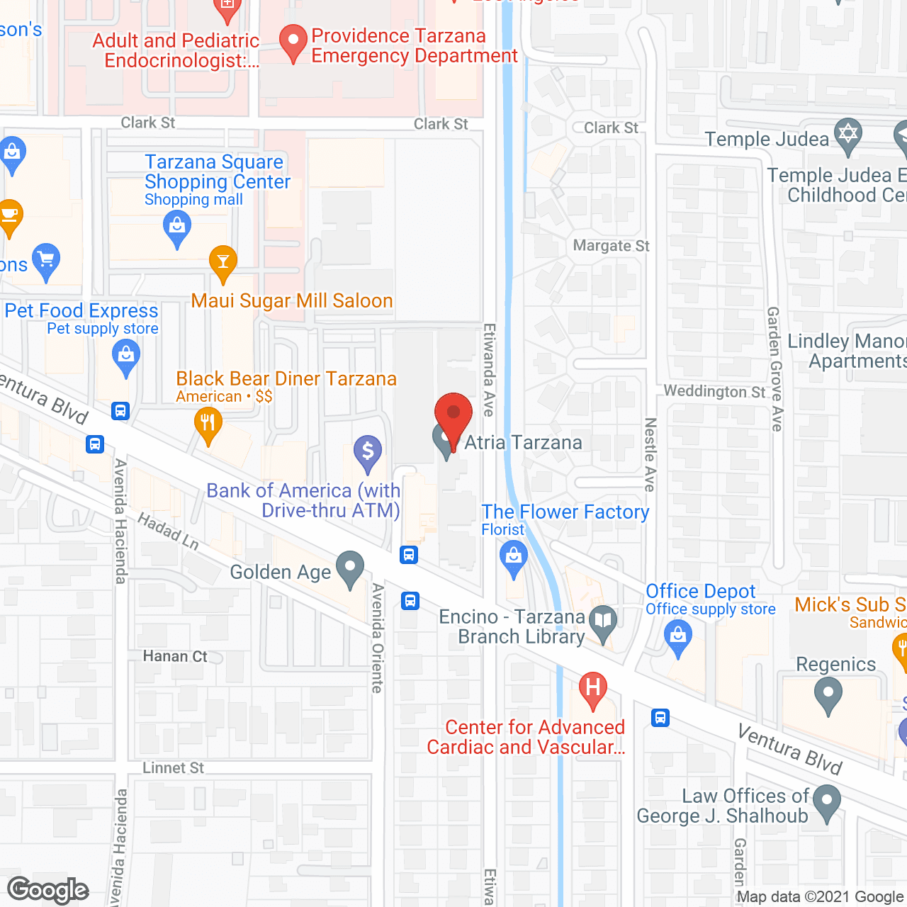 Map of the neighborhood around Atria Tarzana