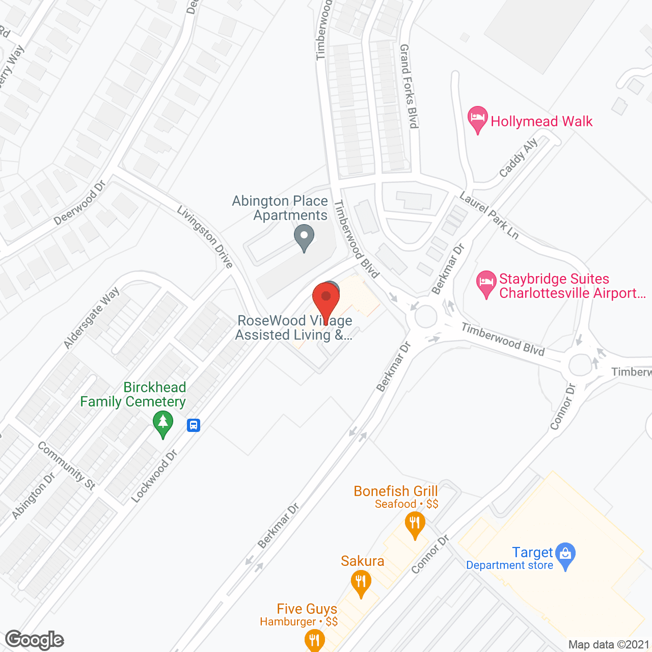 Map of the neighborhood around Rosewood Village at Hollymead