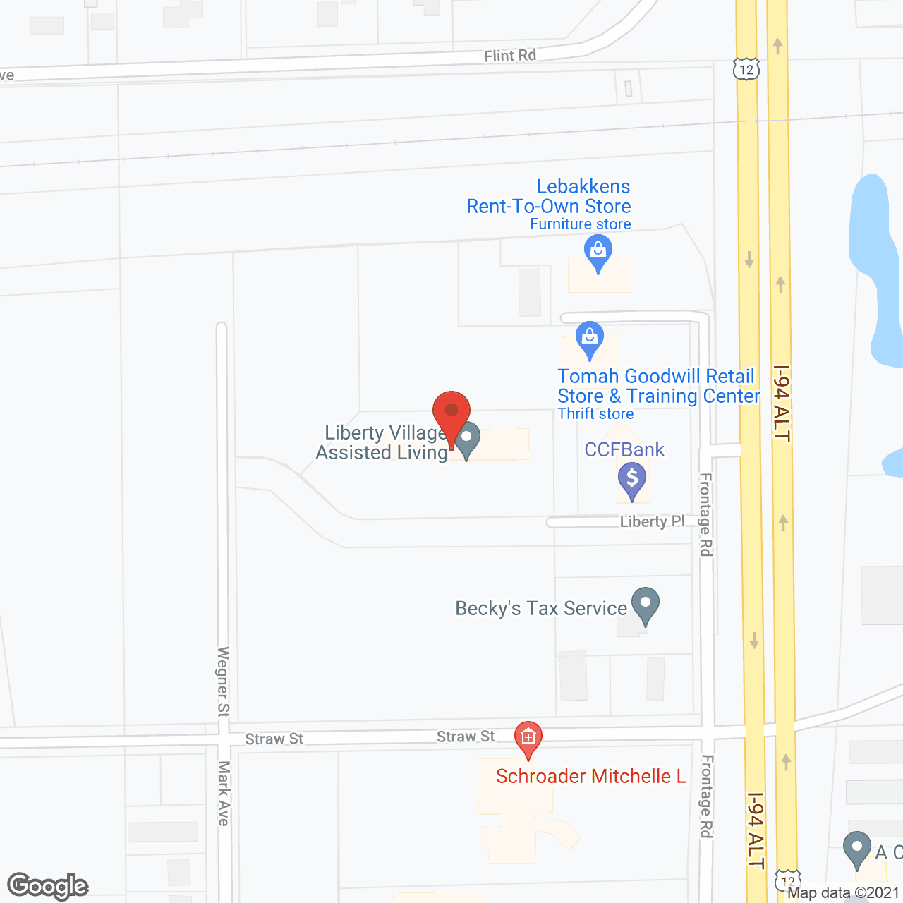 Map of the neighborhood around Liberty Village of Tomah