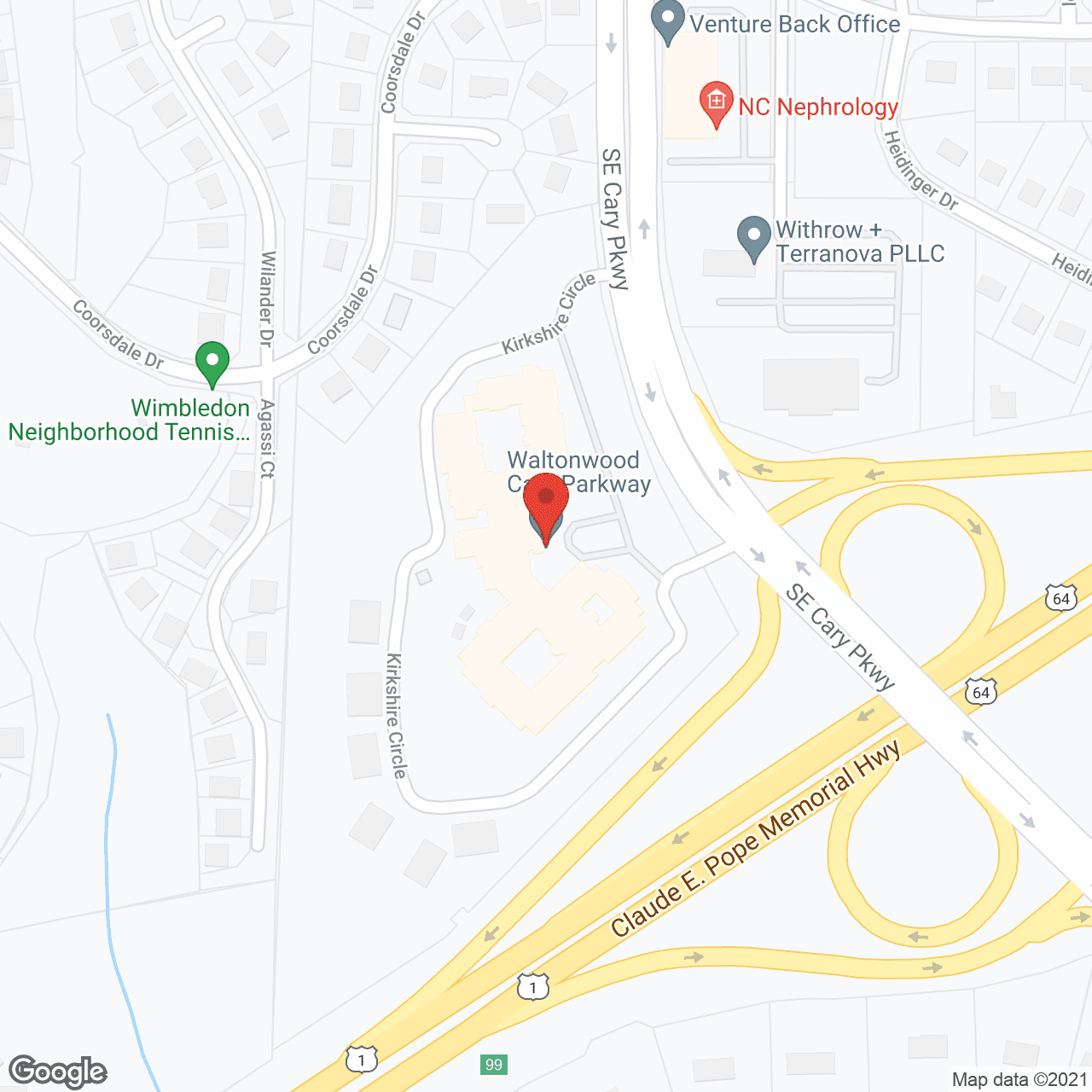 Map of the neighborhood around Waltonwood - Cary