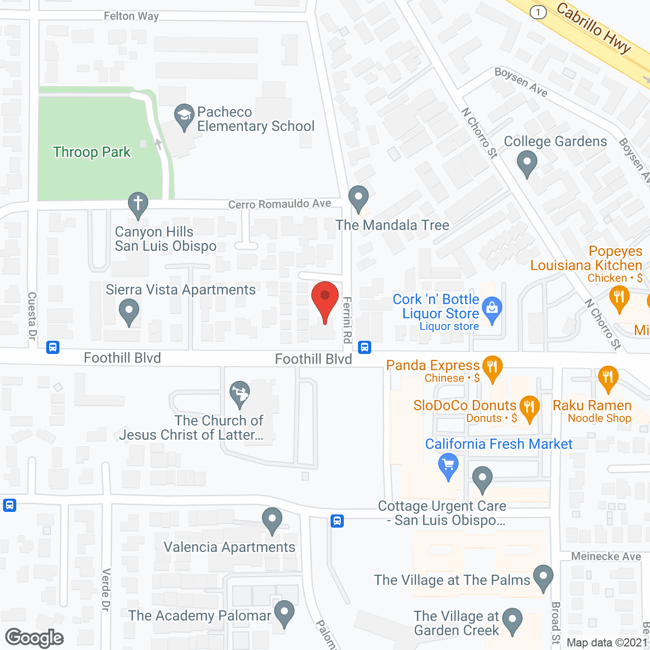 Map of the neighborhood around Foothills Residential Care