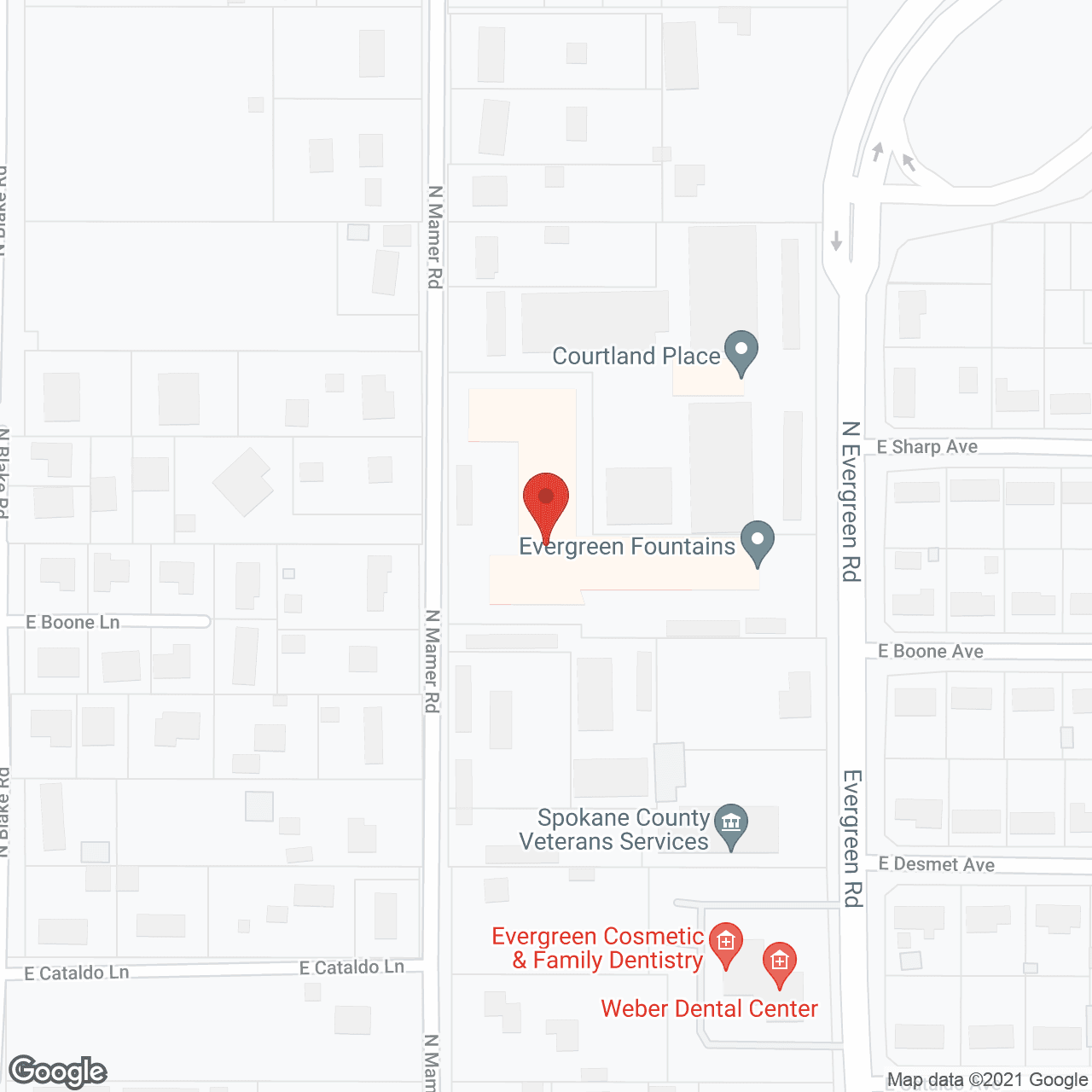 Map of the neighborhood around Evergreen Fountains Senior Living Community