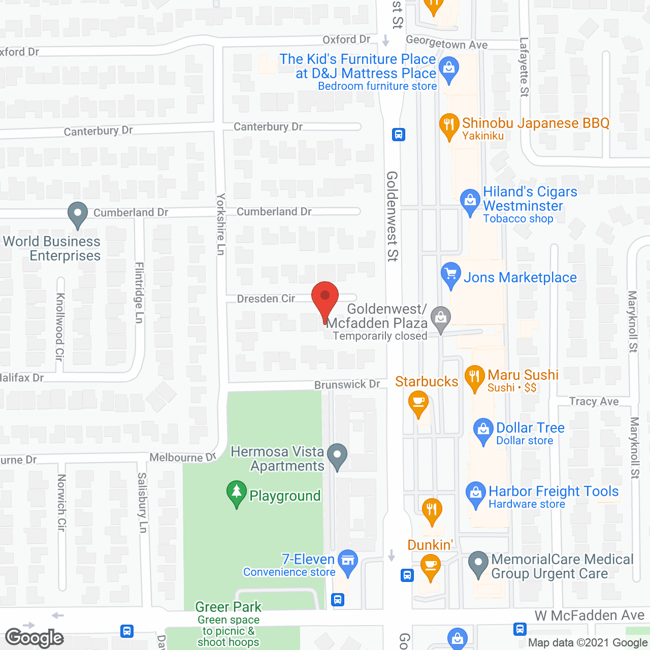 Map of the neighborhood around Joy's Open Arms