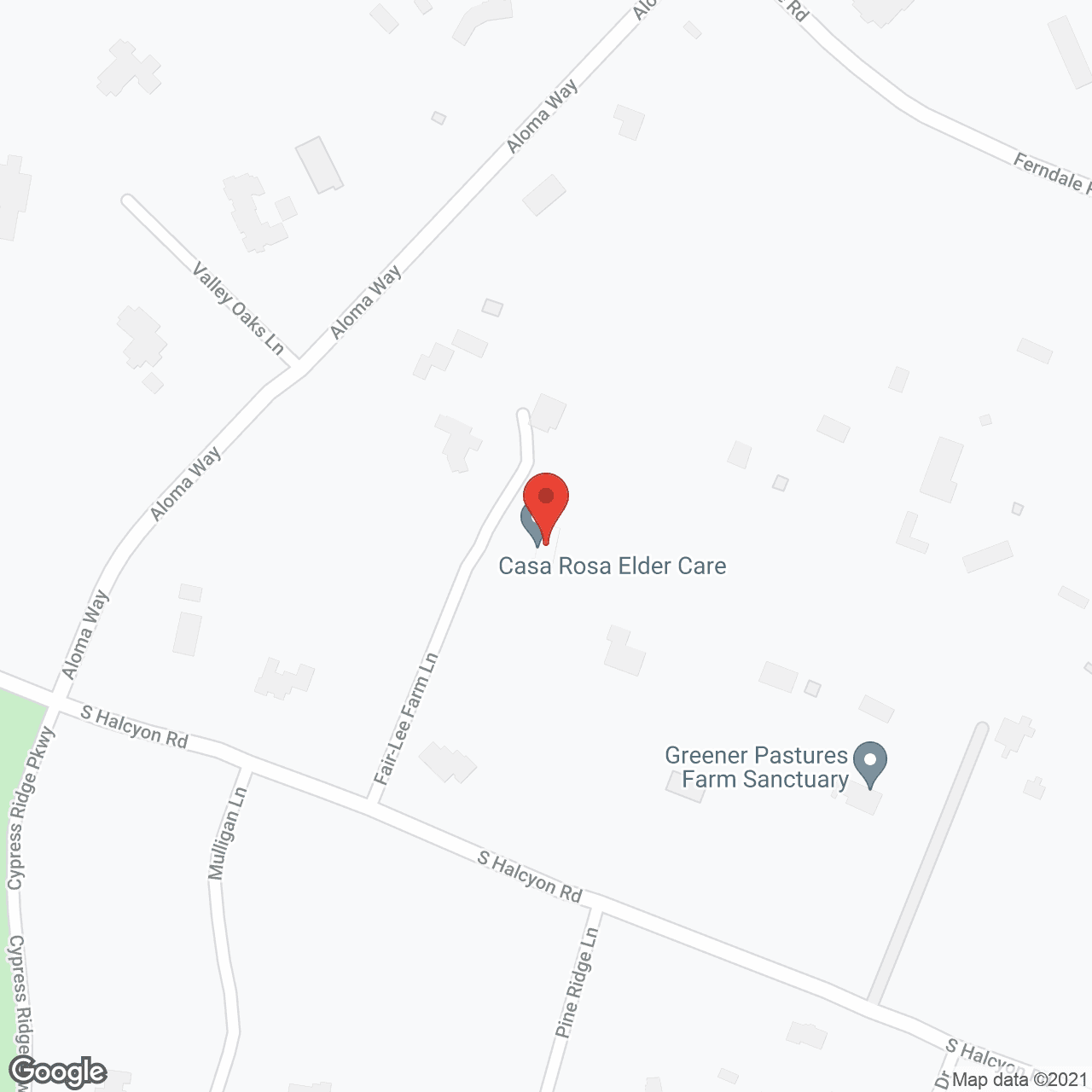 Map of the neighborhood around Casa Rosa Elder Care