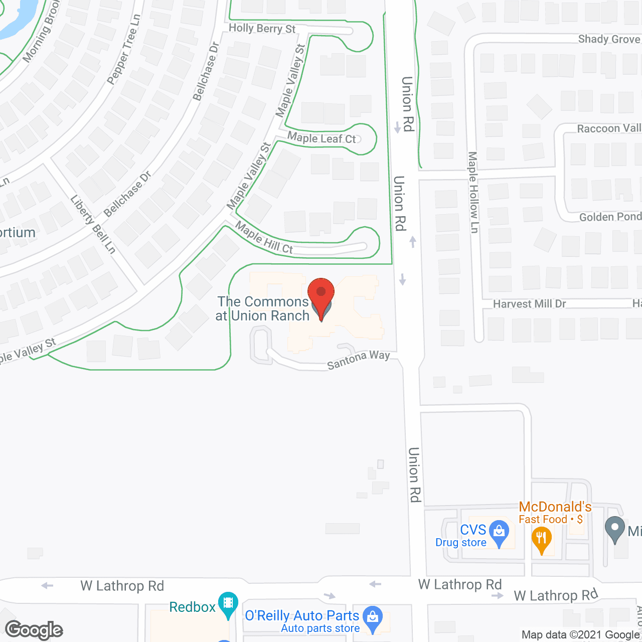 Map of the neighborhood around The Commons at Union Ranch
