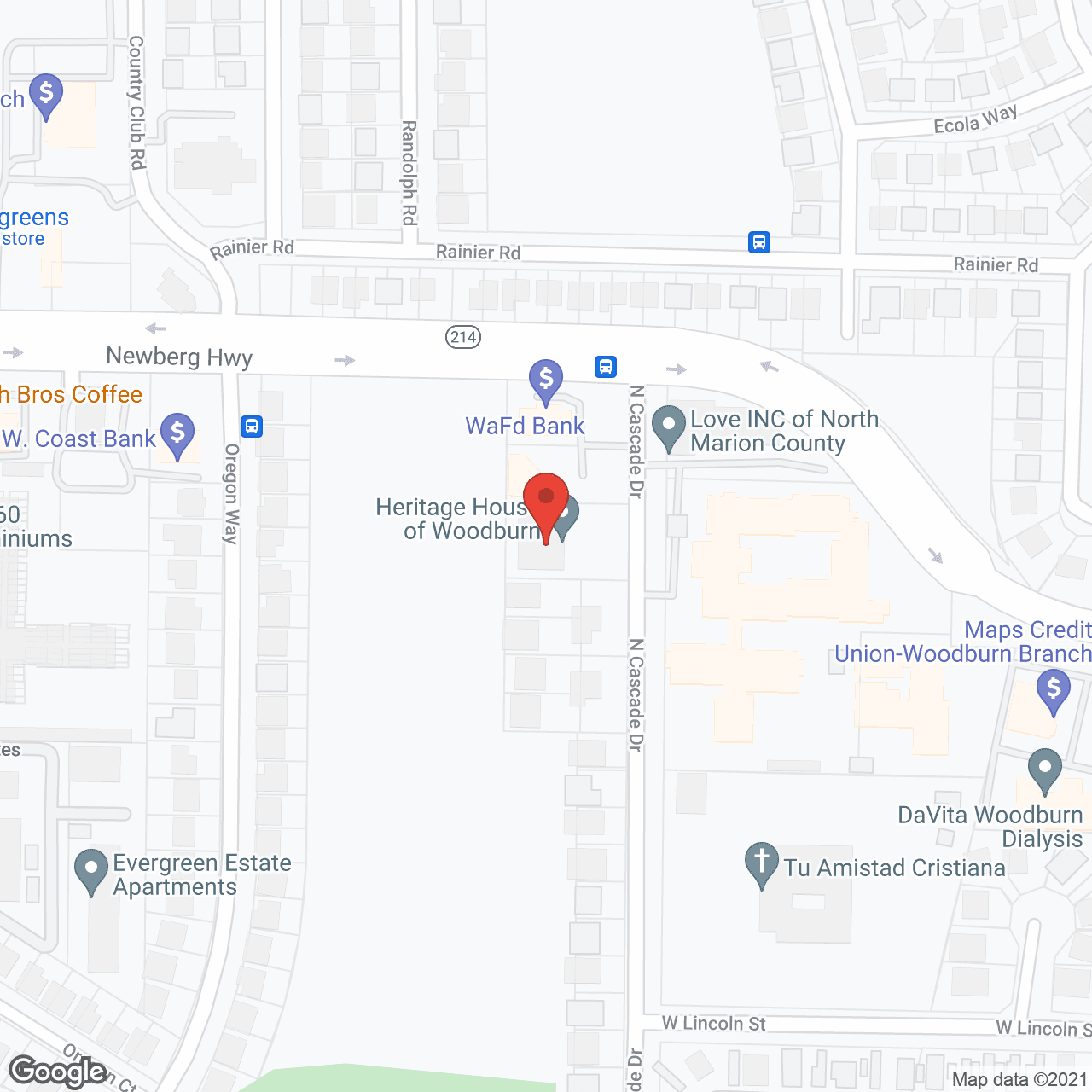 Map of the neighborhood around Heritage House of Woodburn