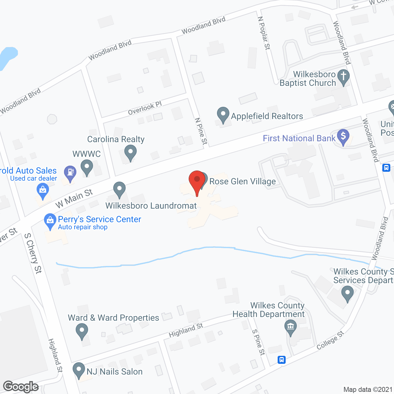 Map of the neighborhood around Rose Glen Village