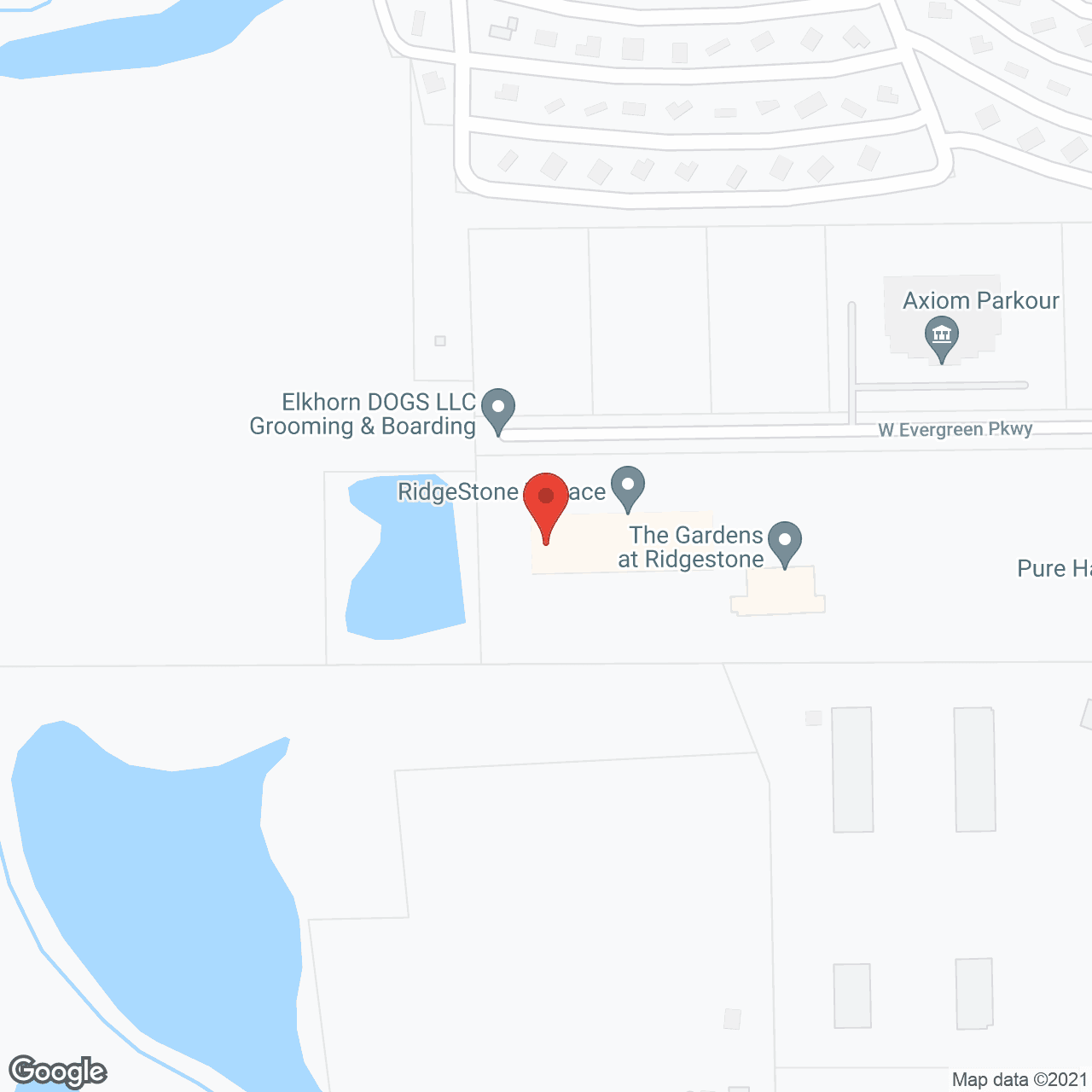 Map of the neighborhood around Ridgestone Terrace RCAC and The Gardens at RidgeStone Memory CBRF