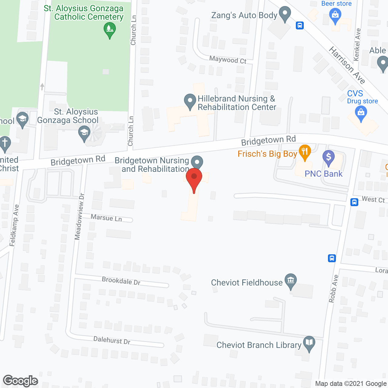 Map of the neighborhood around Oak Hills Nursing and Rehabilitation Center