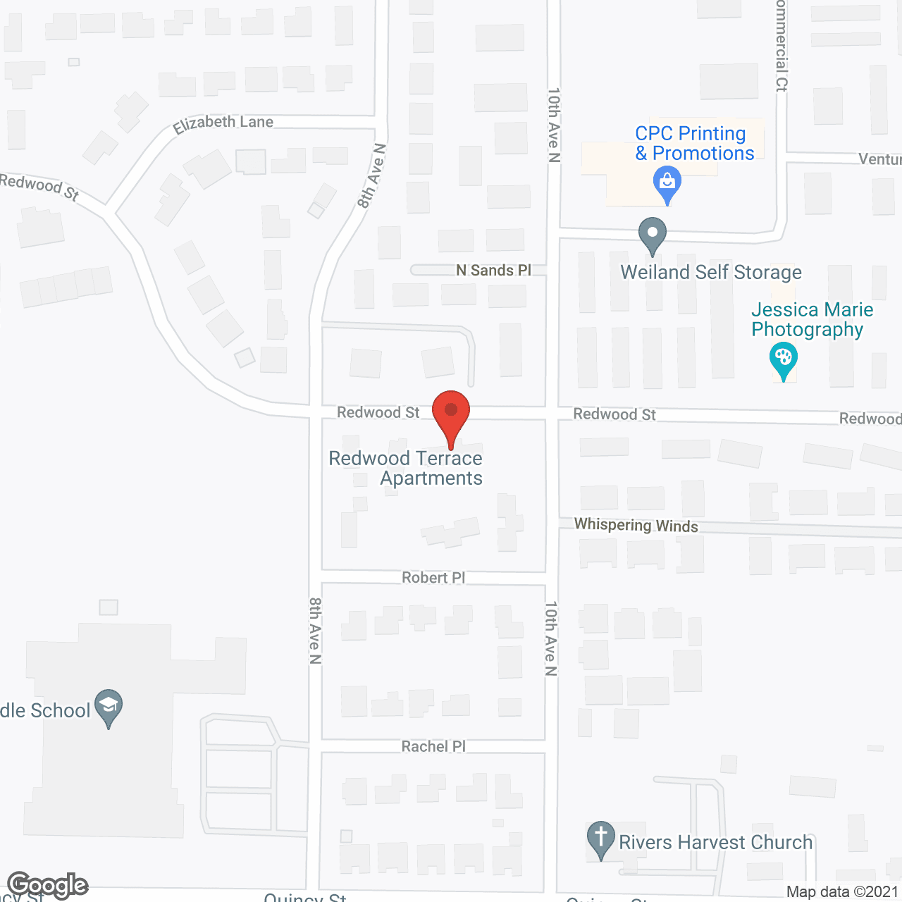 Map of the neighborhood around Redwood Terrace