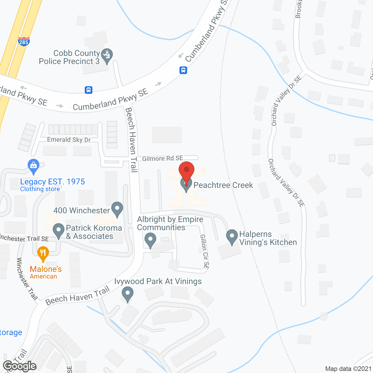 Map of the neighborhood around Peachtree Creek