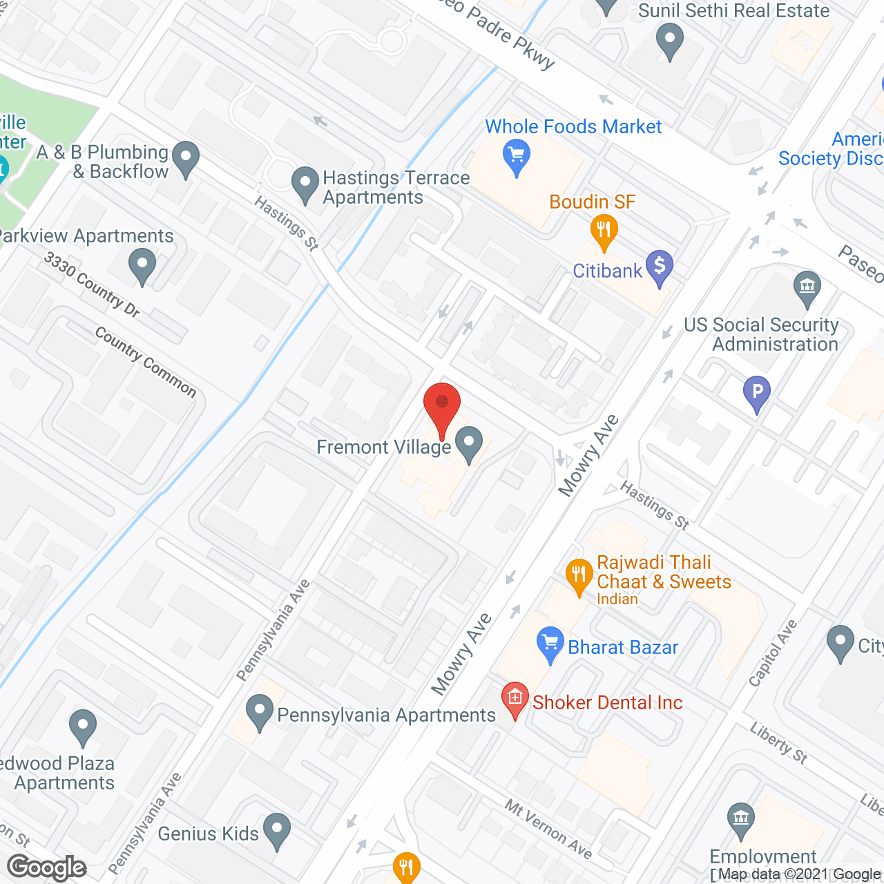 Map of the neighborhood around Fremont Village