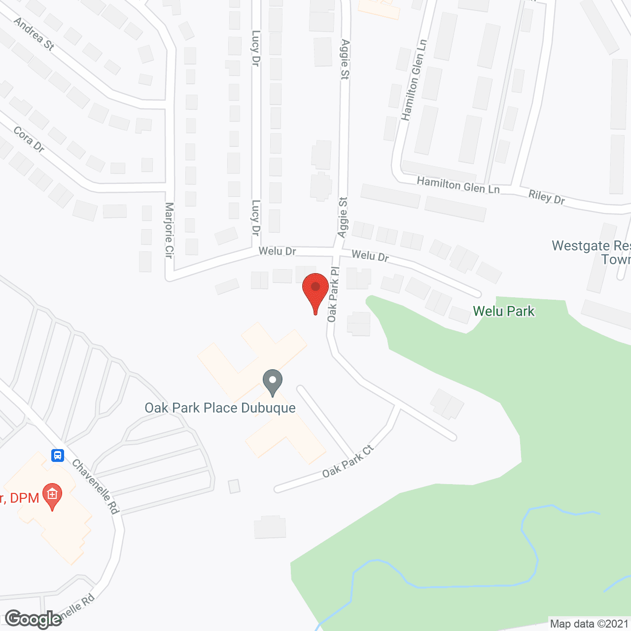 Map of the neighborhood around Oak Park Place - Dubuque