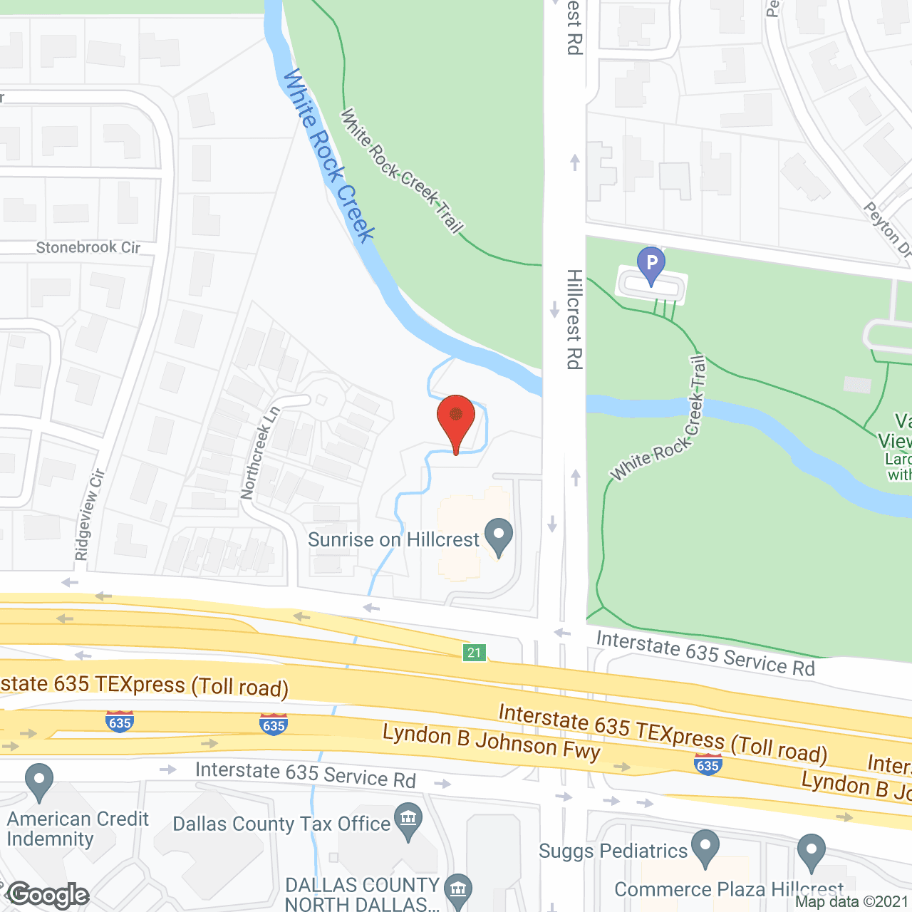 Map of the neighborhood around Sunrise at Hillcrest