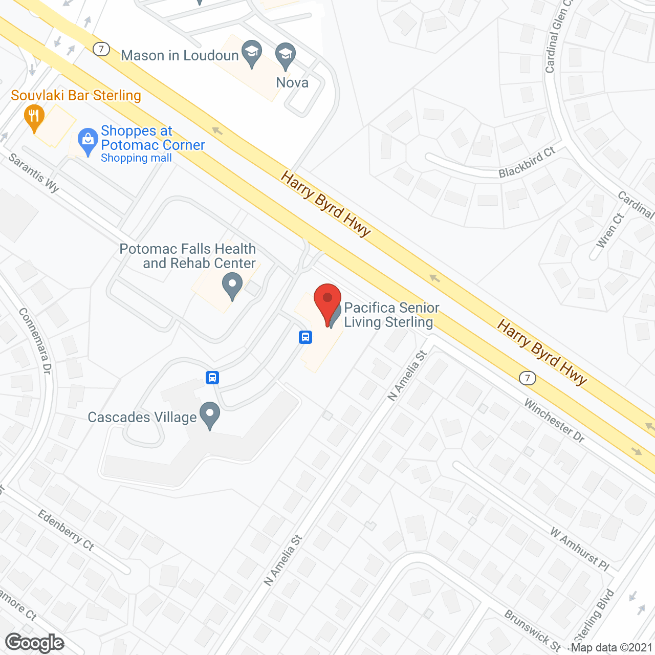 Map of the neighborhood around Pacifica Senior Living Sterling