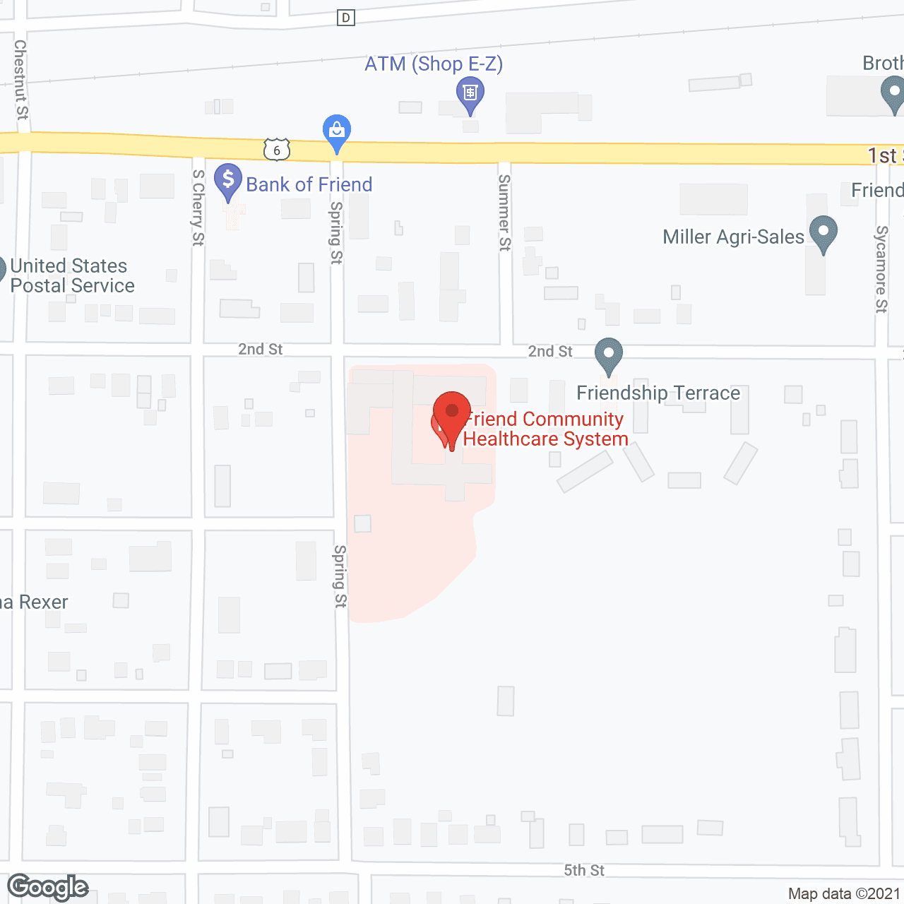 Map of the neighborhood around Warren Memorial Hospital