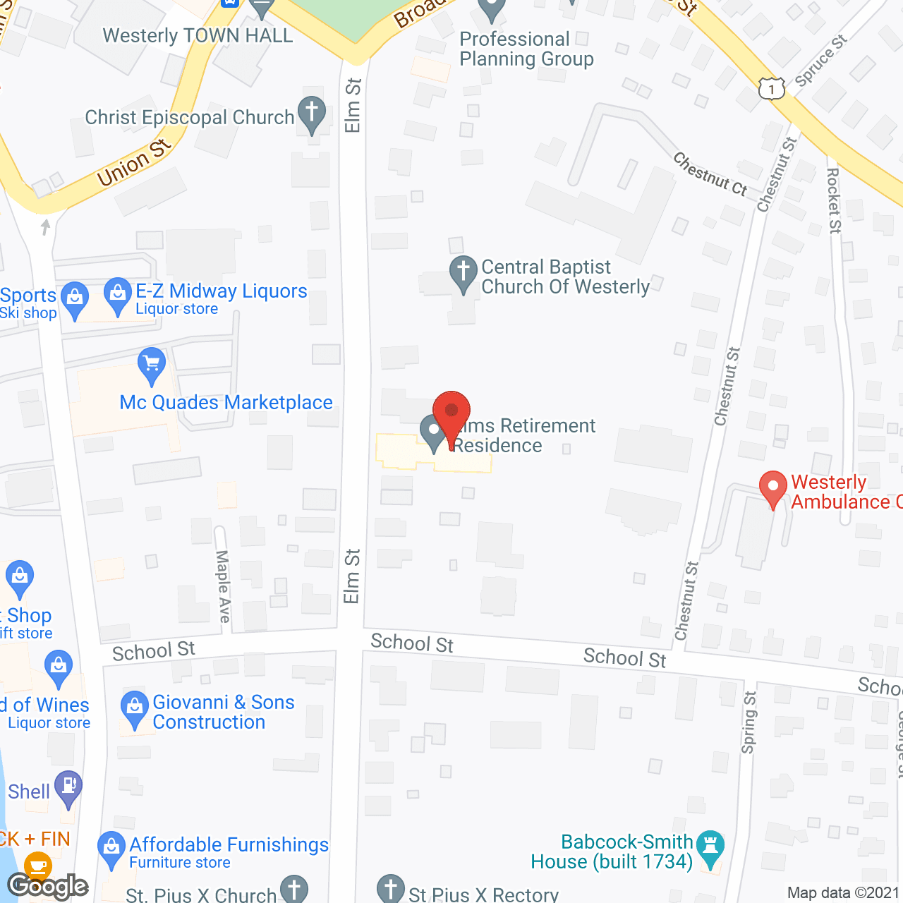 Map of the neighborhood around The Elms Retirement Residence