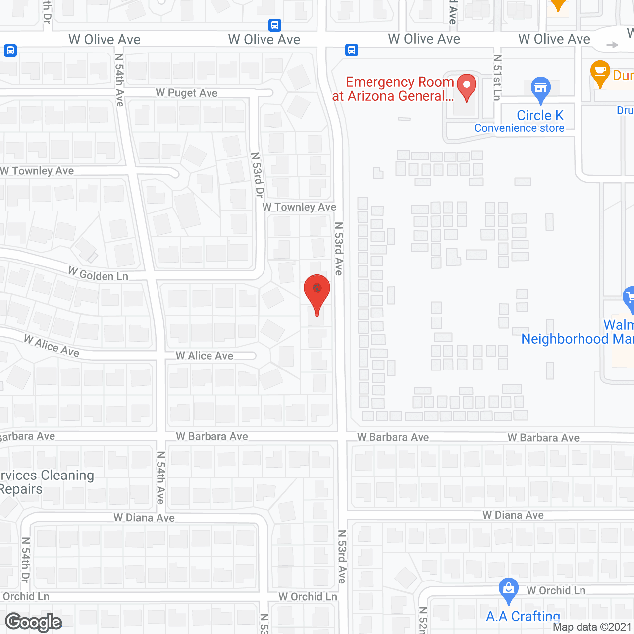 Map of the neighborhood around Adobe Hidden Manor II