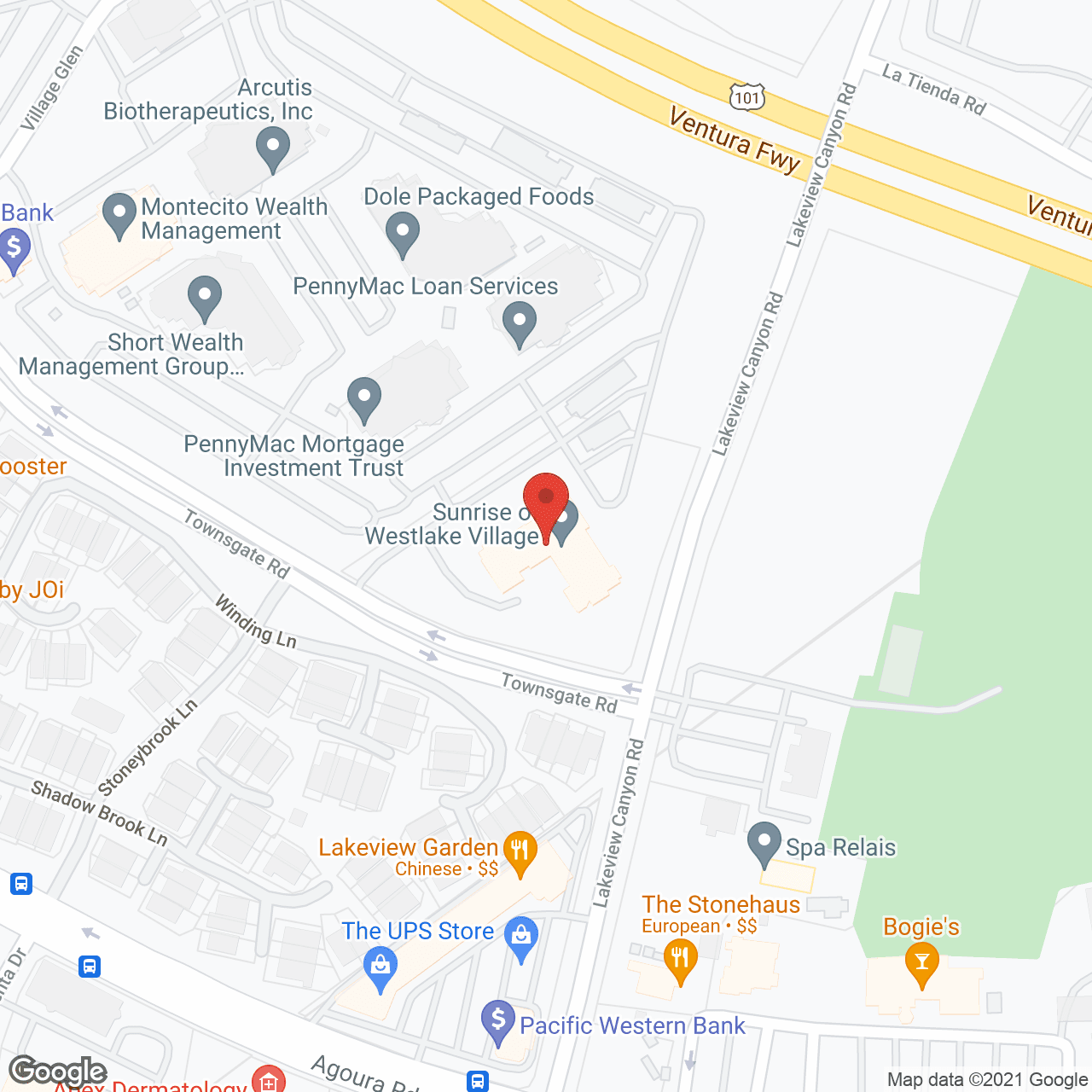 Map of the neighborhood around Sunrise of Westlake Village