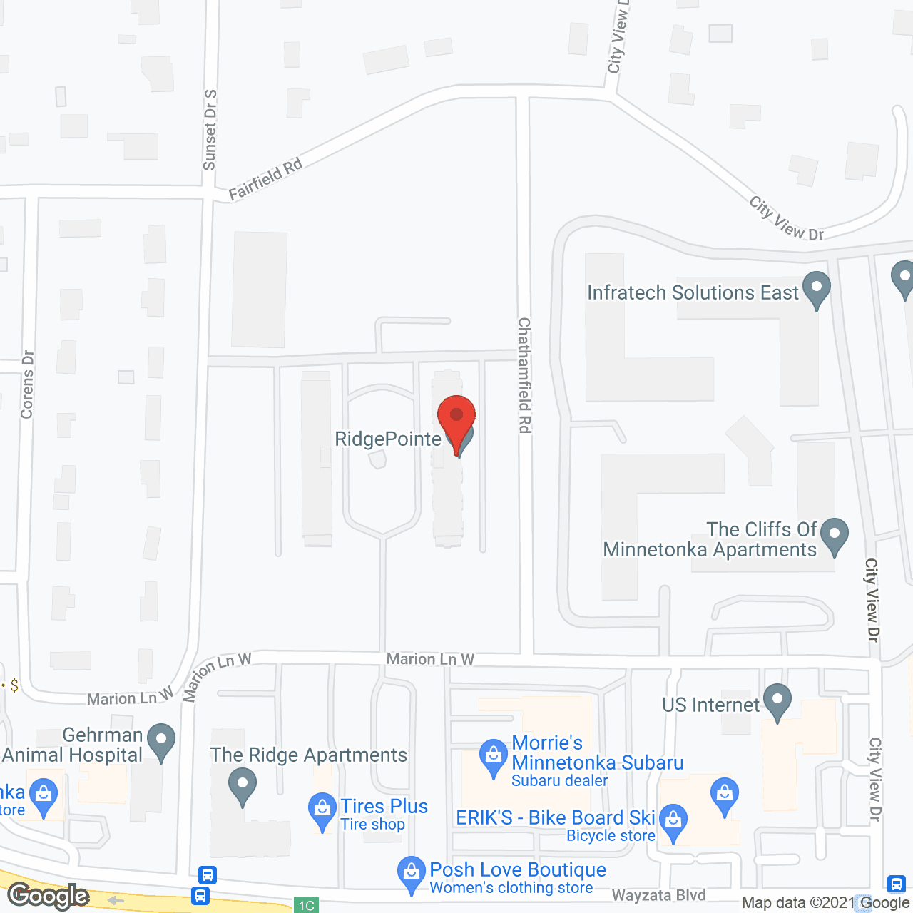 Map of the neighborhood around RidgePointe Senior Living