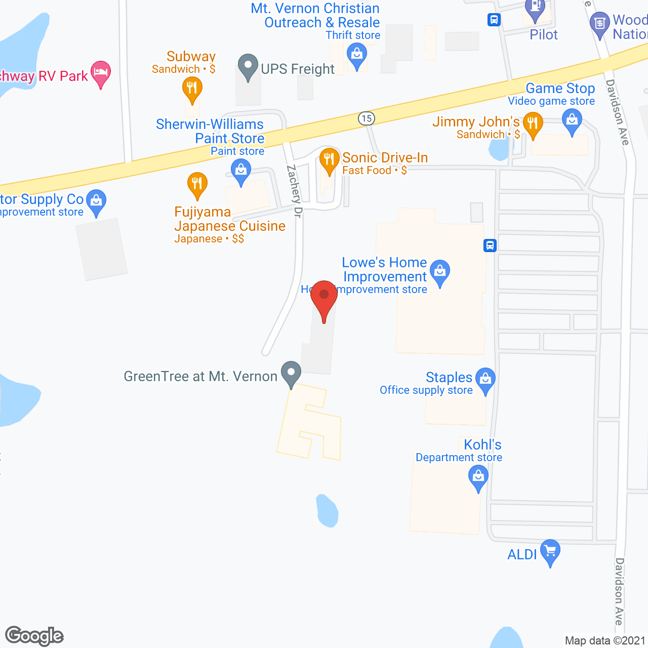 Map of the neighborhood around GreenTree at Mt. Vernon