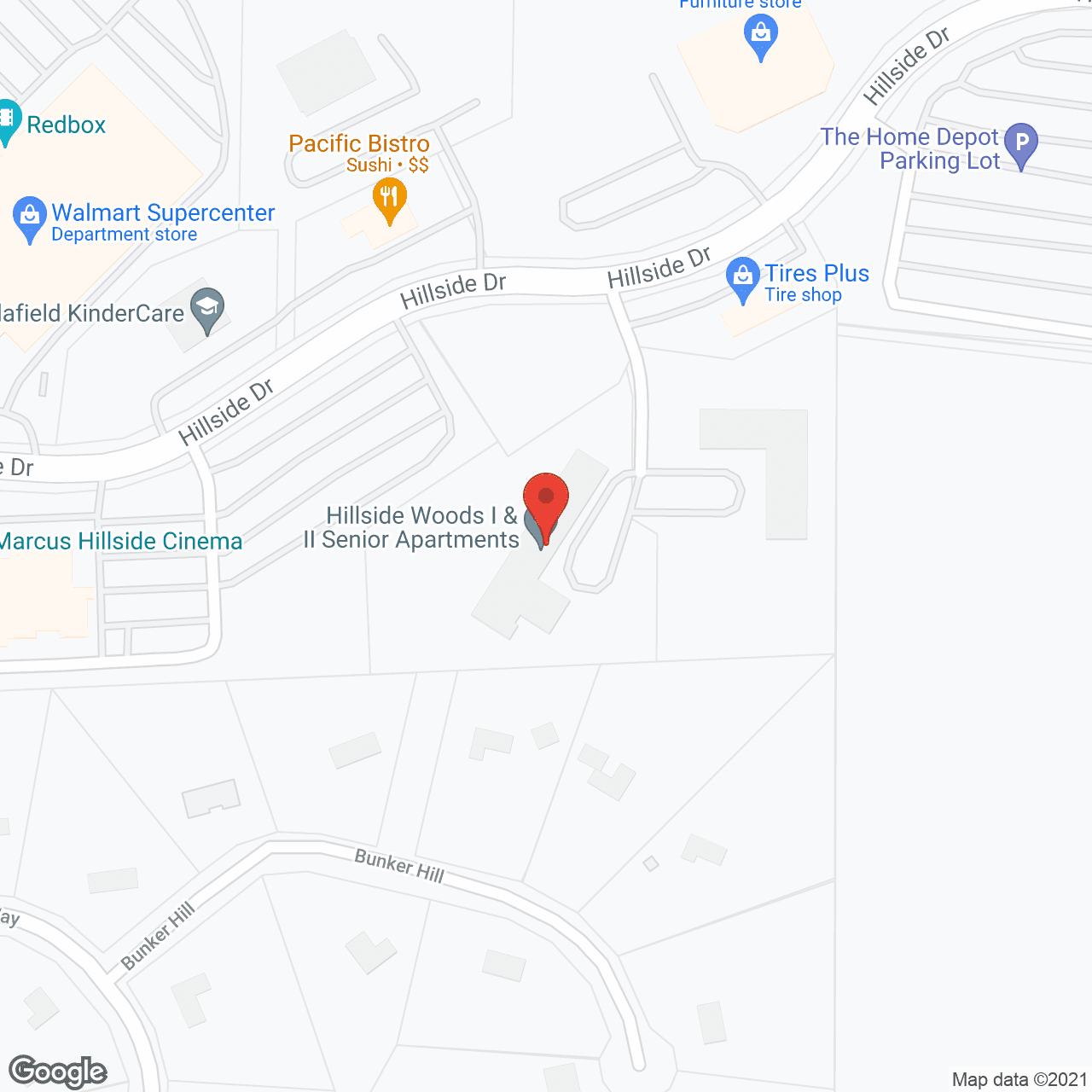 Map of the neighborhood around Hillside Woods I and II