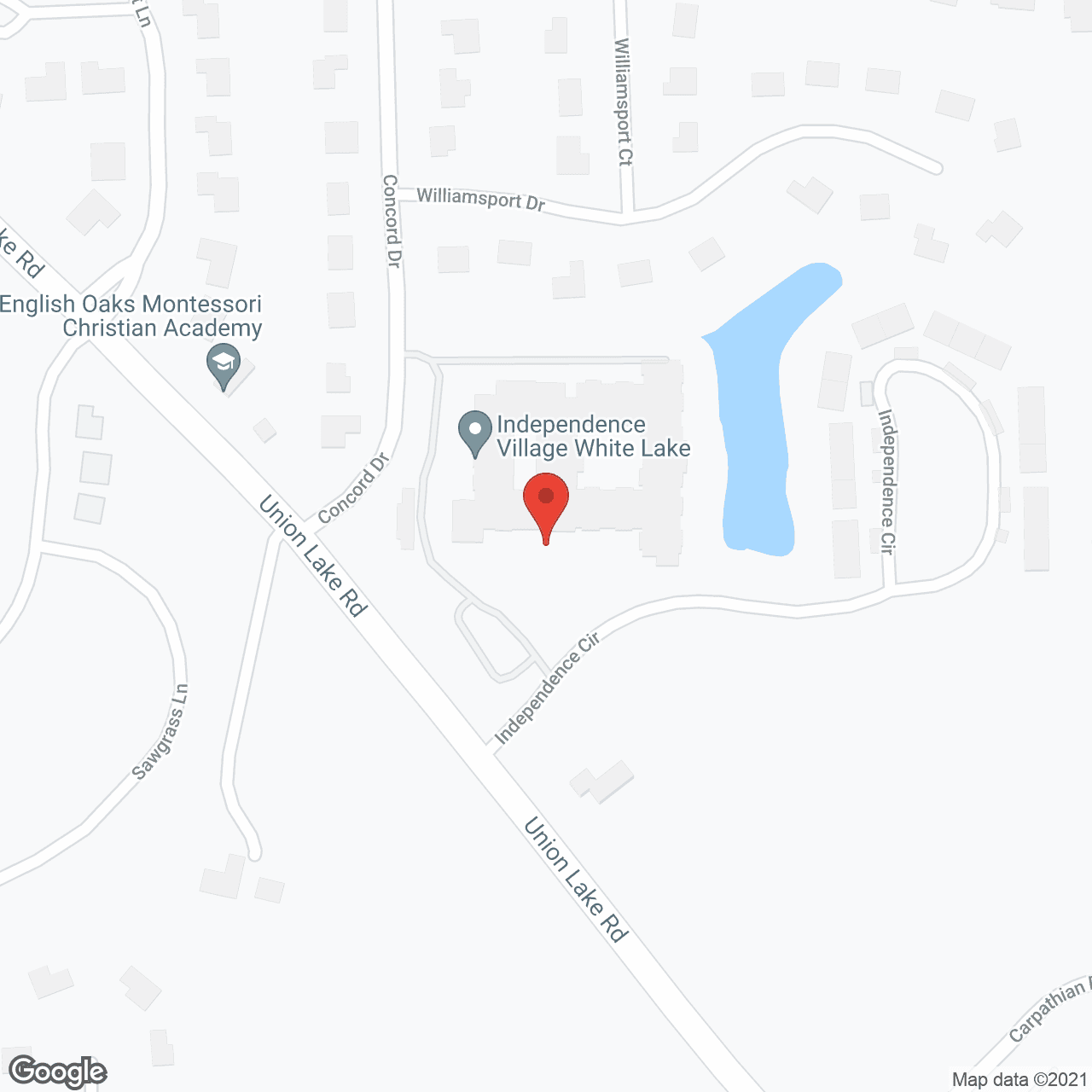 Map of the neighborhood around Independence Village of White Lake