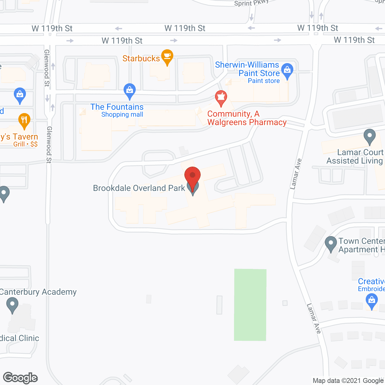 Map of the neighborhood around Brookdale Overland Park