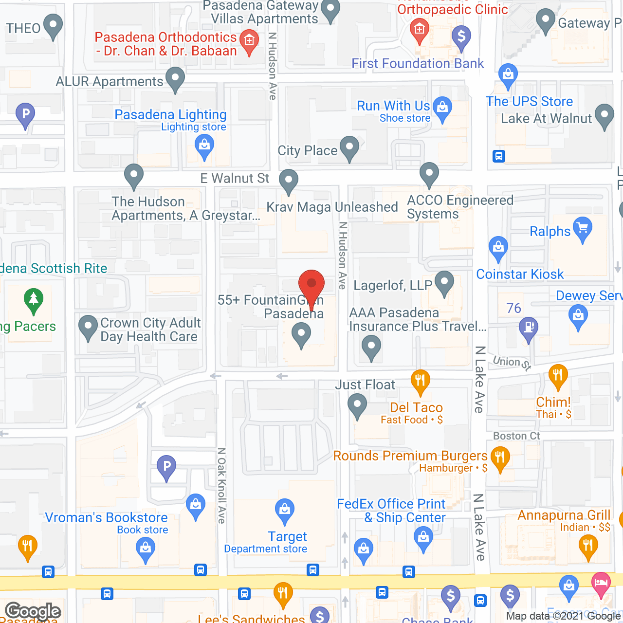 Map of the neighborhood around FountainGlen at Pasadena