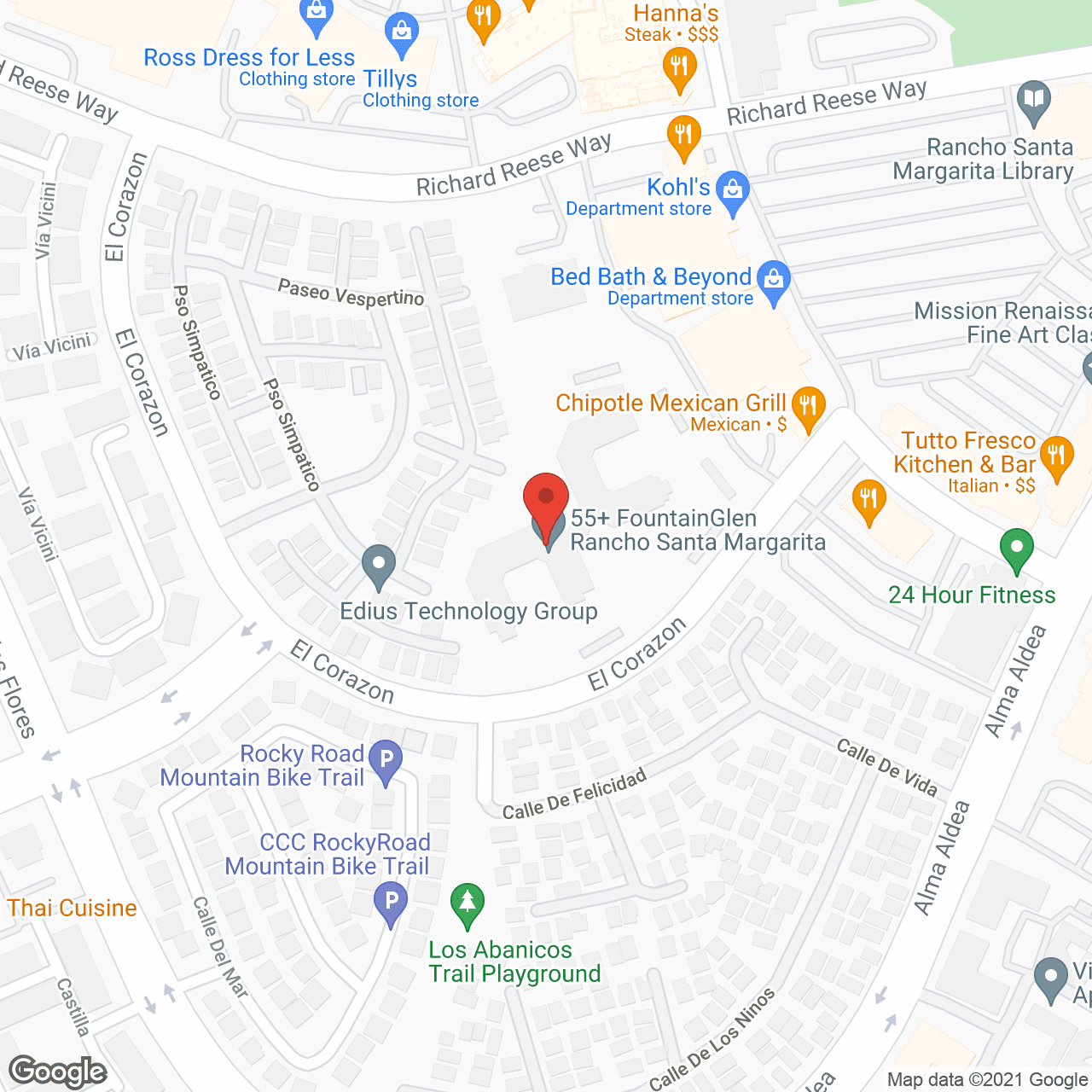 Map of the neighborhood around FountainGlen at Rancho Santa Margarita