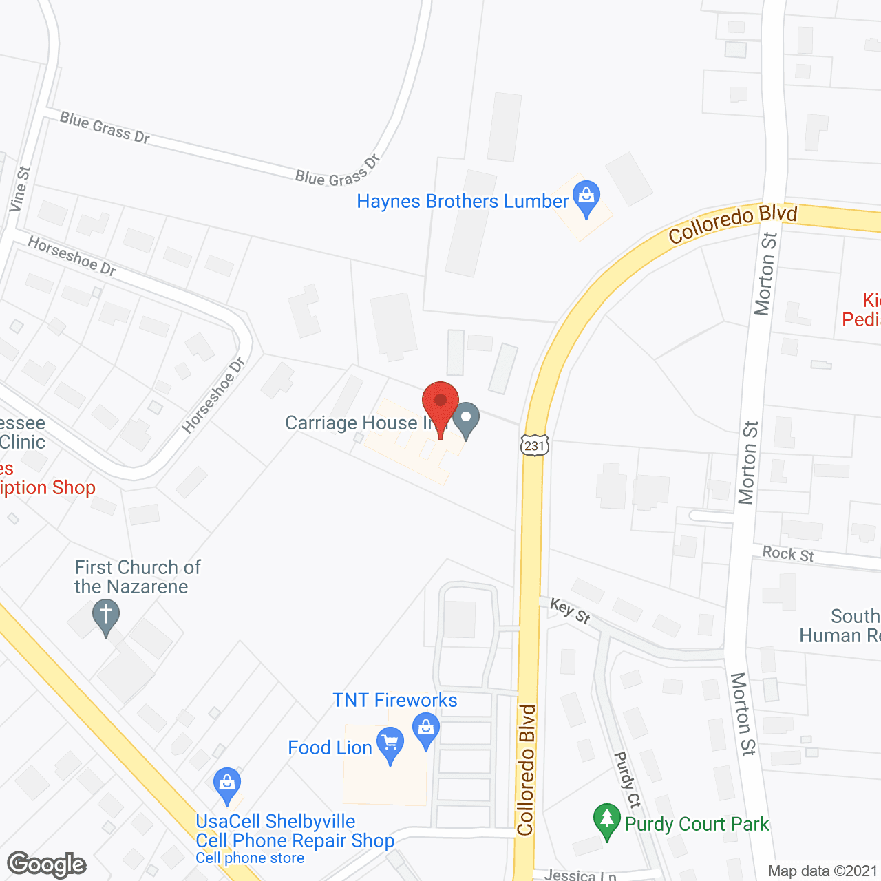 Map of the neighborhood around Carriage House Inn