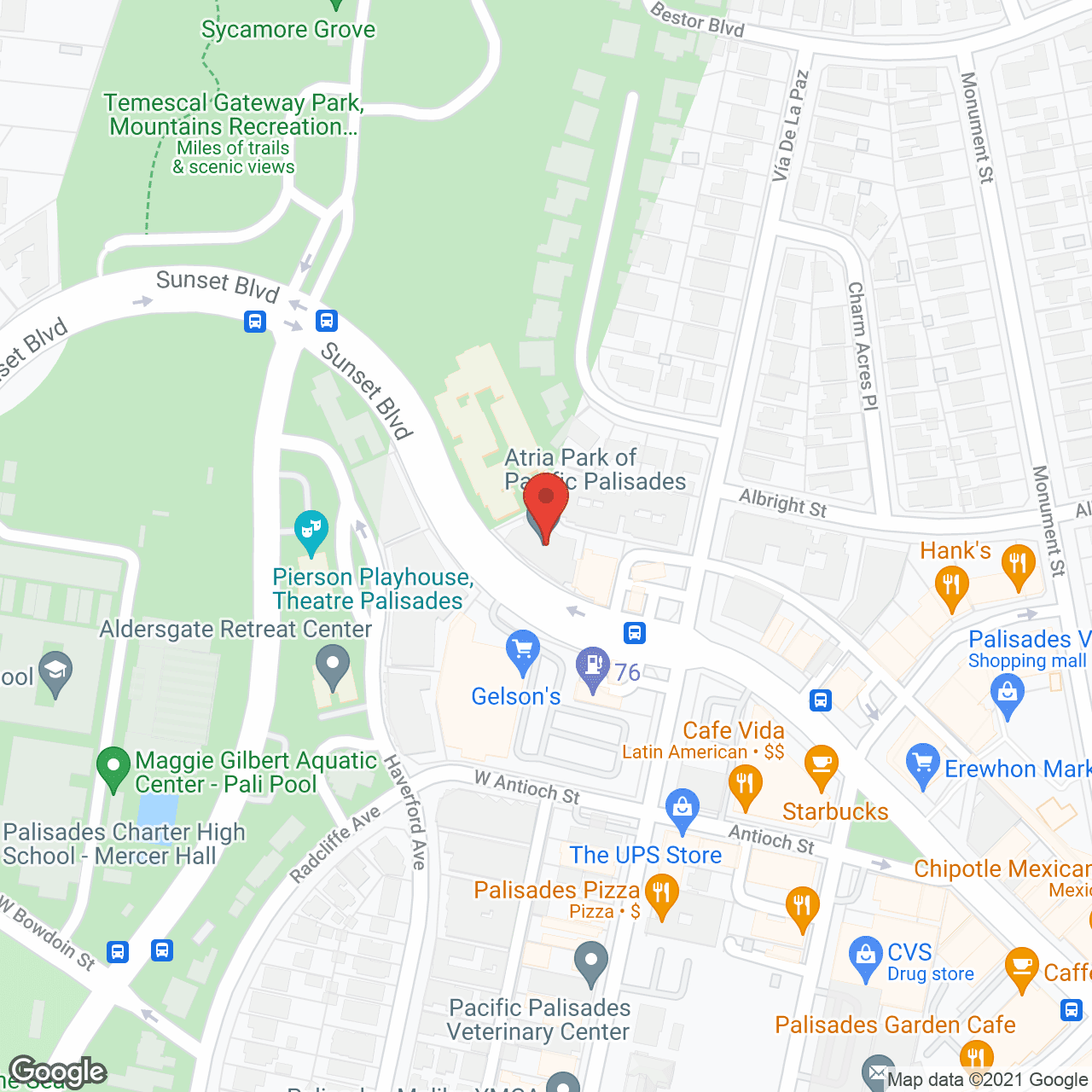 Map of the neighborhood around Atria Park of Pacific Palisades