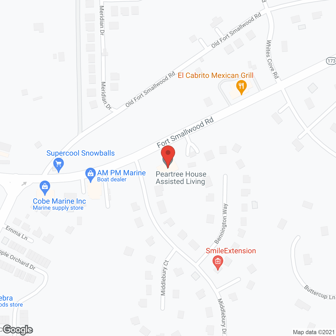 Map of the neighborhood around The Peartree House Assisted Living at Middlebury