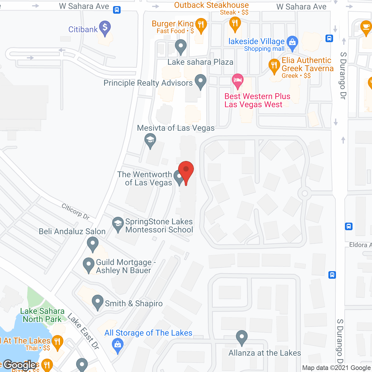 Map of the neighborhood around Escalante at The Lakes