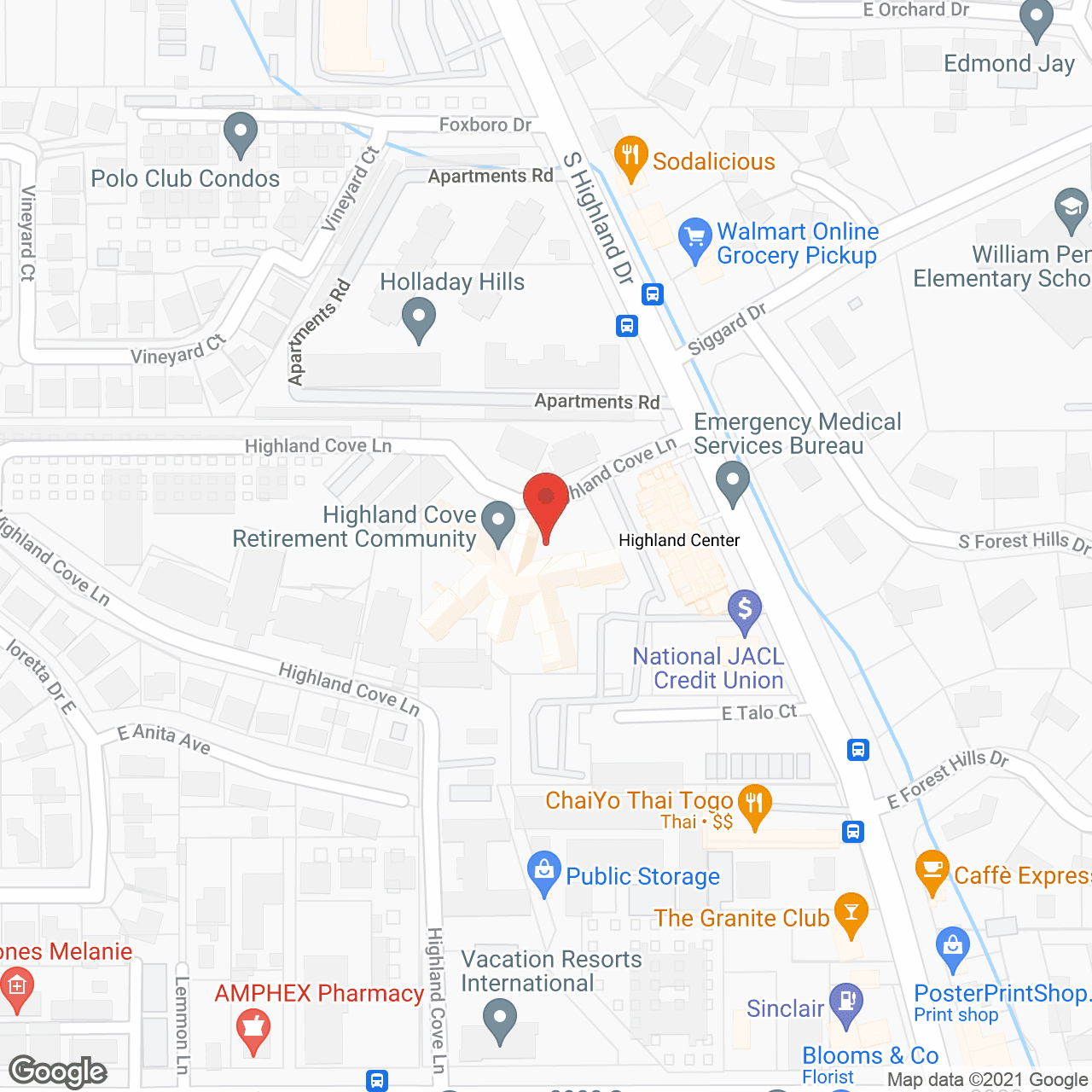 Map of the neighborhood around Highland Cove Retirement