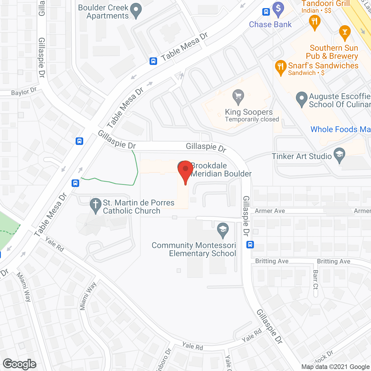 Map of the neighborhood around Brookdale Meridian Boulder