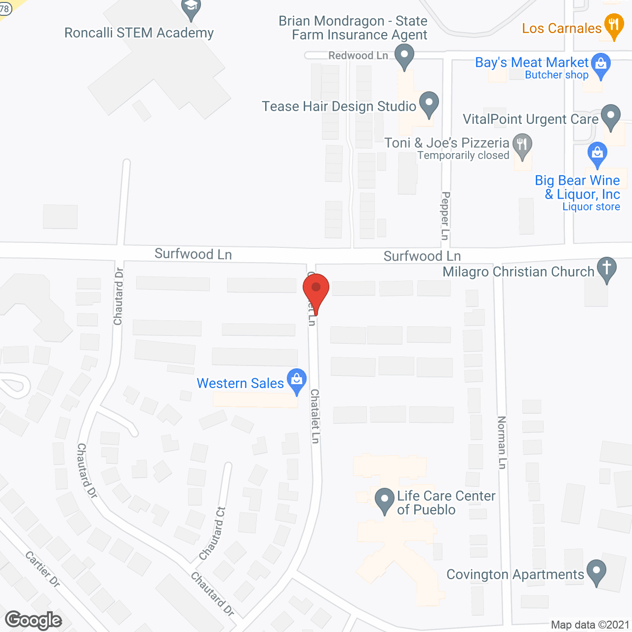 Map of the neighborhood around Life Care Center of Pueblo
