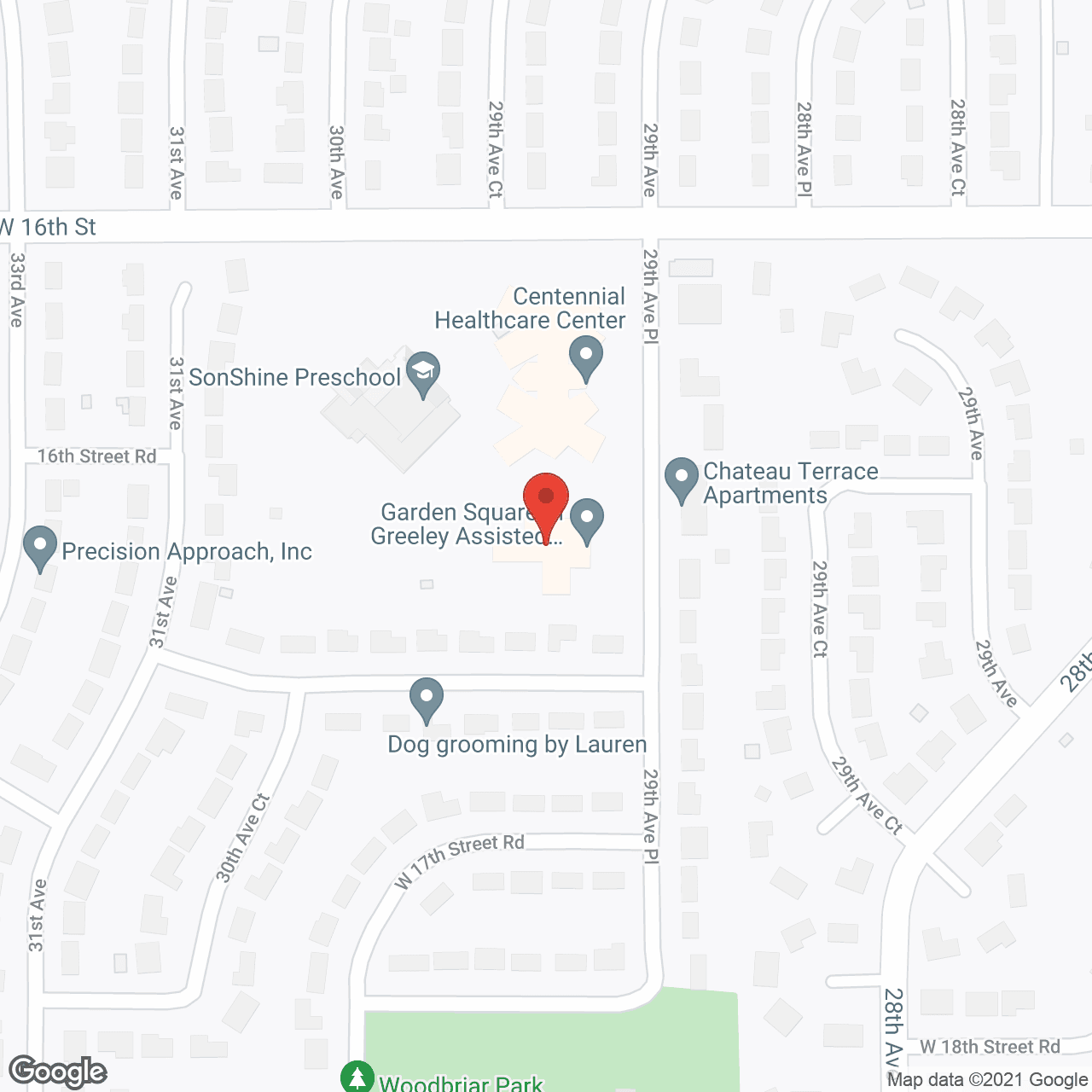 Map of the neighborhood around Garden Square at Greeley