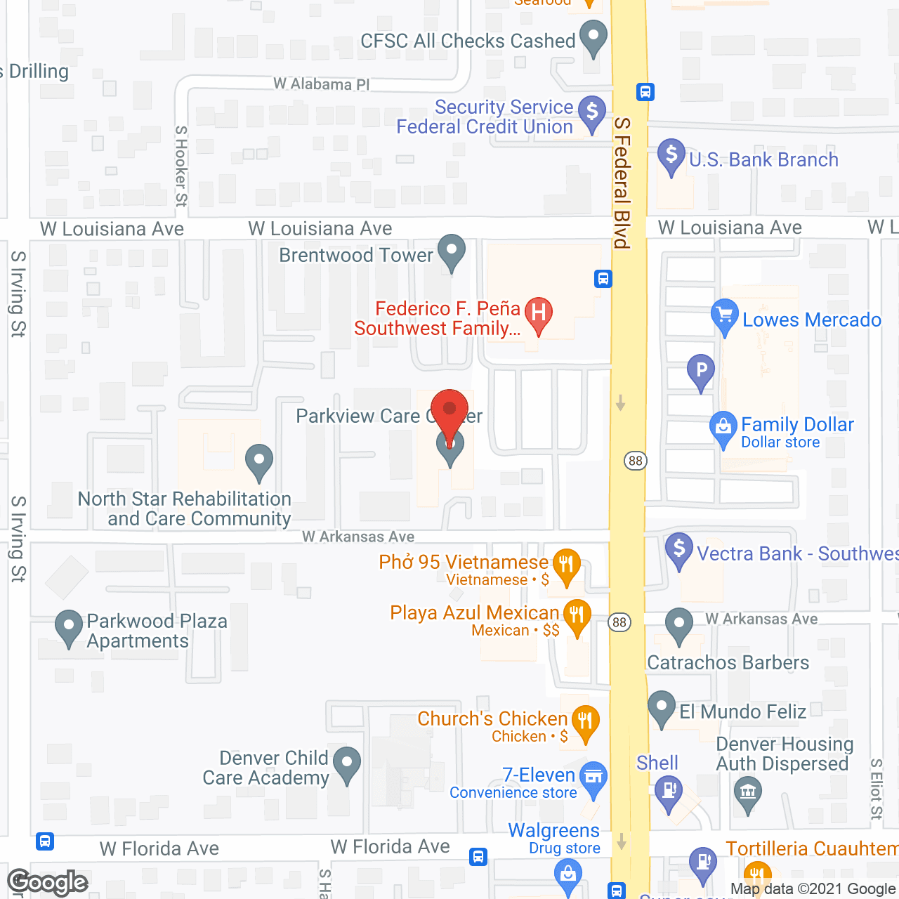 Map of the neighborhood around Parkview Care Center